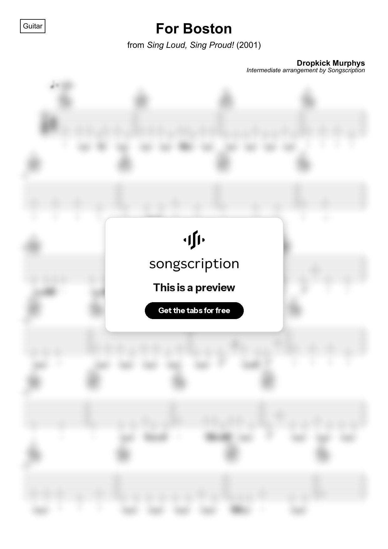 Intermediate Acoustic Guitar Tabs for "For Boston" by Dropkick Murphys
