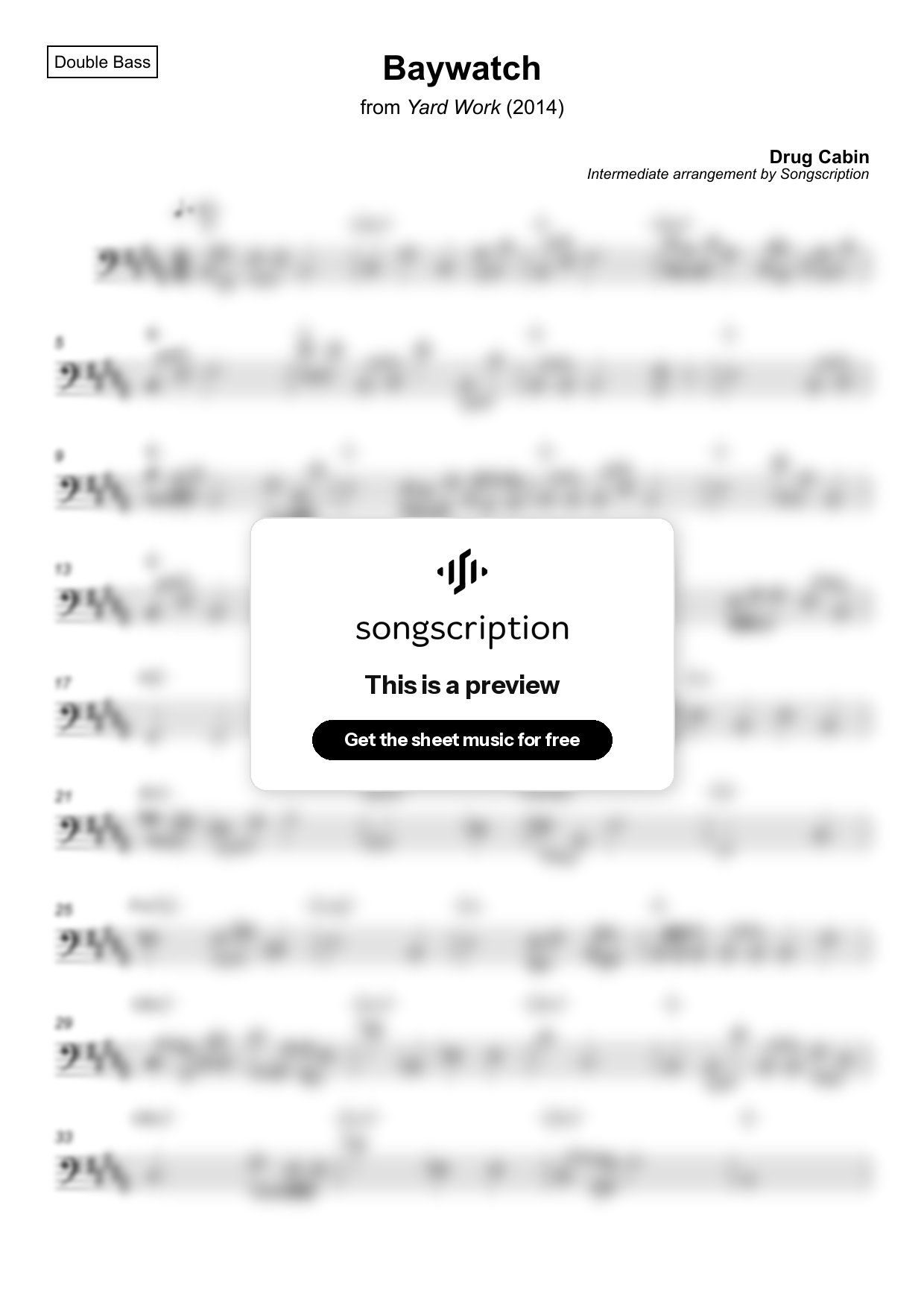 Intermediate Double Bass Sheet Music for "Baywatch" by Drug Cabin