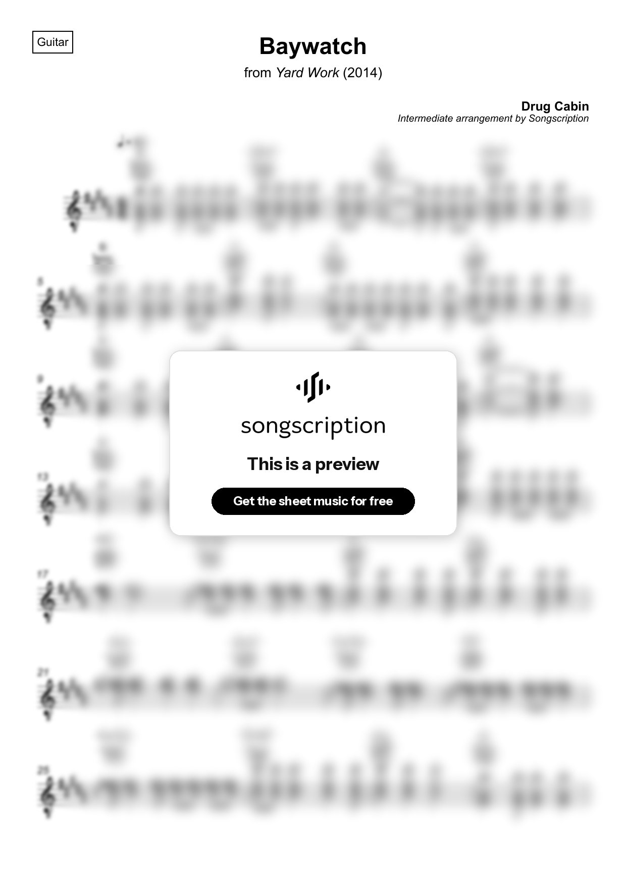 Intermediate Acoustic Guitar Sheet Music for "Baywatch" by Drug Cabin