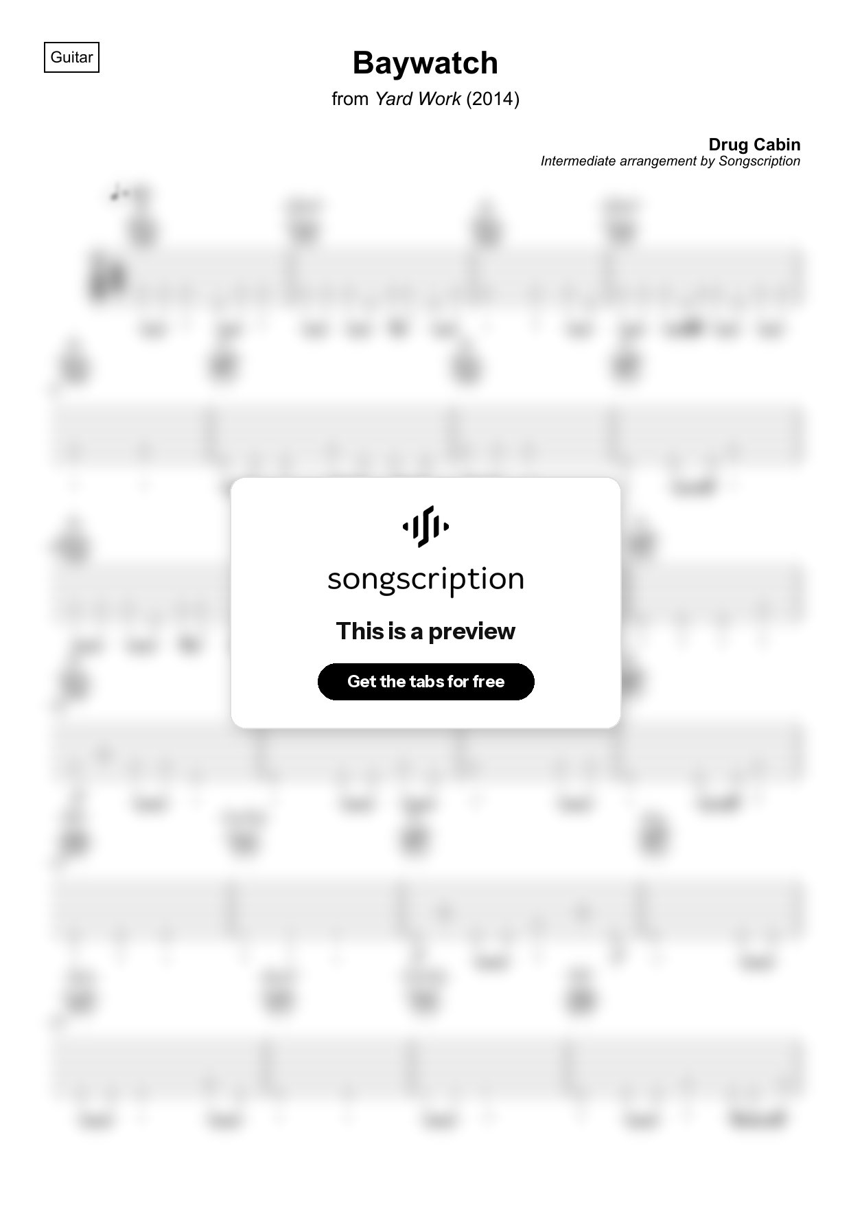 Intermediate Acoustic Guitar Tabs for "Baywatch" by Drug Cabin