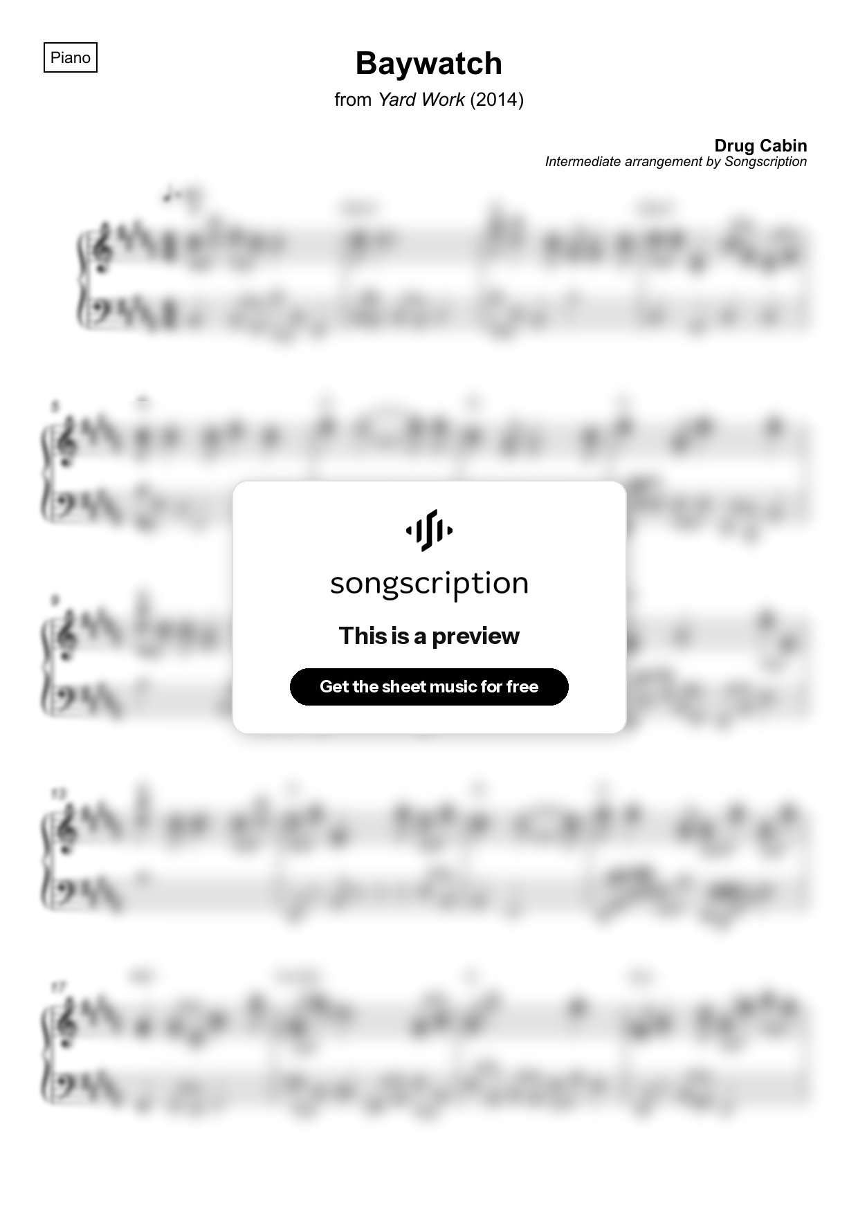 Intermediate Piano Sheet Music for "Baywatch" by Drug Cabin
