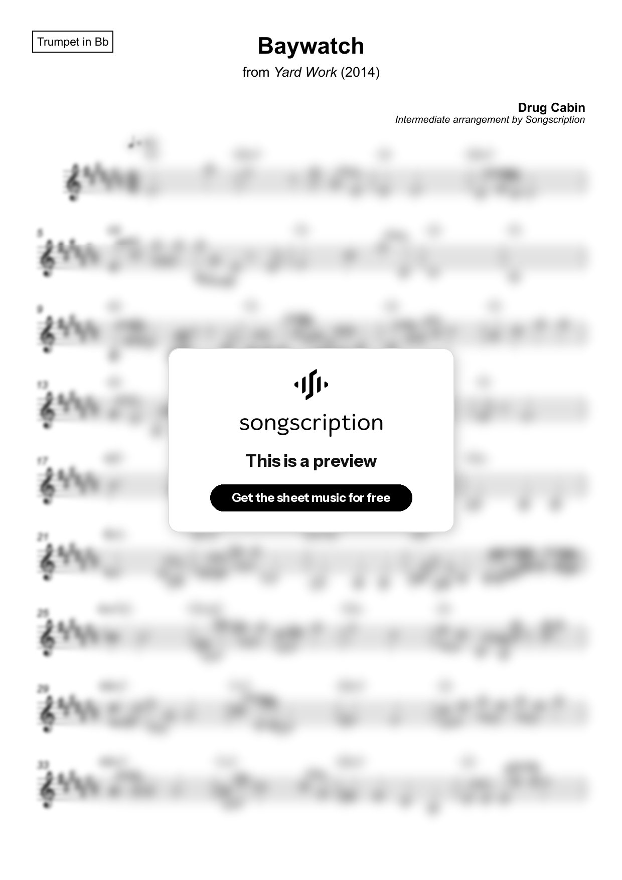Intermediate Trumpet Sheet Music for "Baywatch" by Drug Cabin