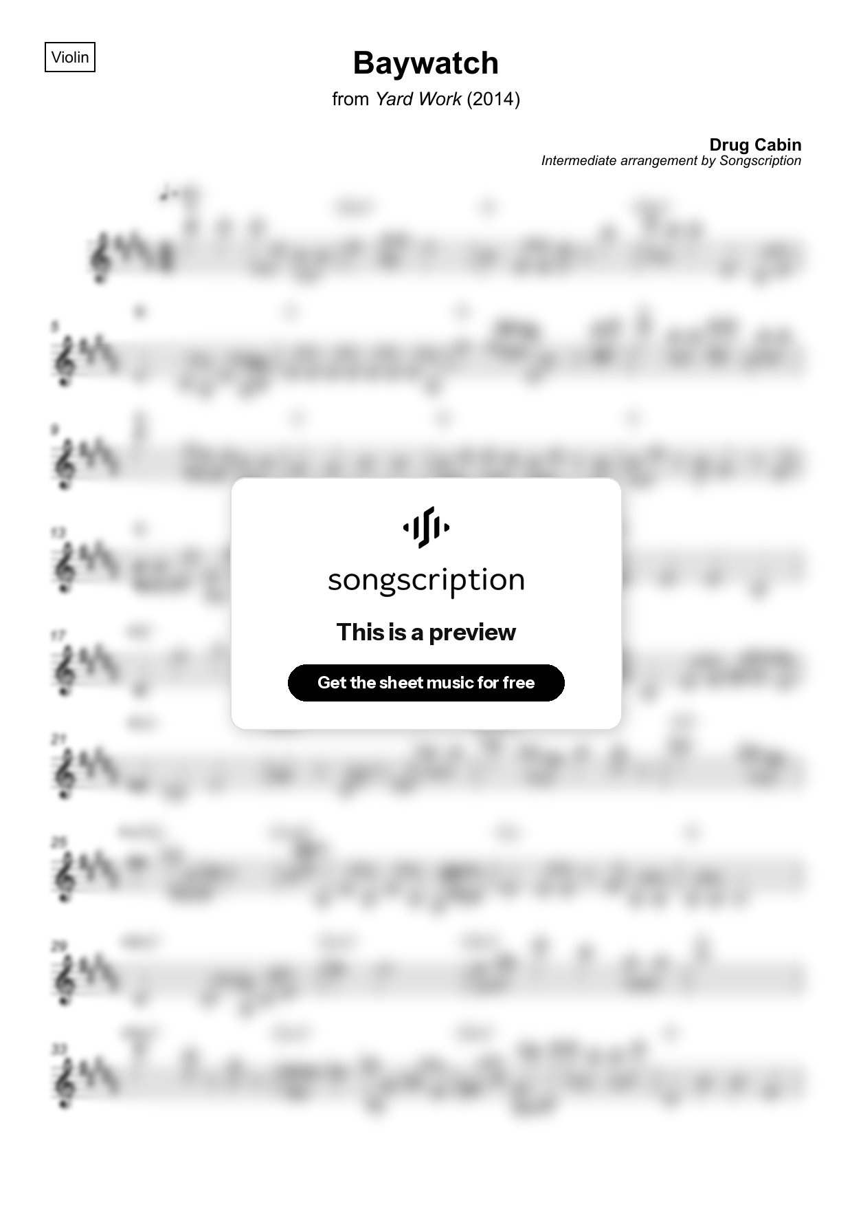 Intermediate Violin Sheet Music for "Baywatch" by Drug Cabin