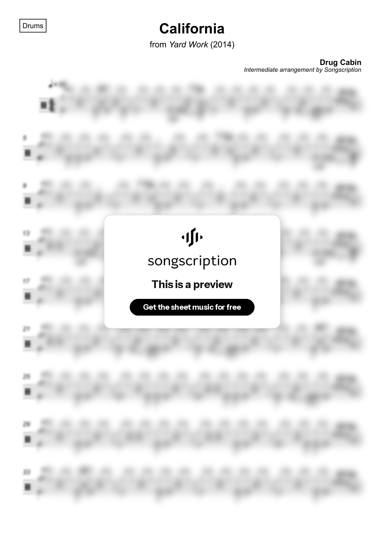 Intermediate Drums Sheet Music for "California" by Drug Cabin