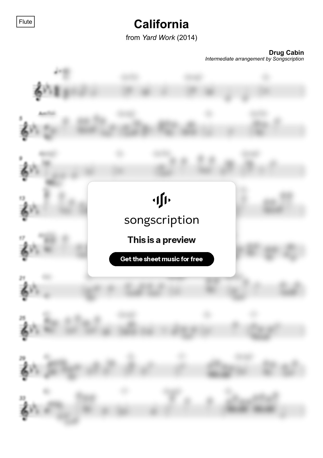 Intermediate Flute Sheet Music for "California" by Drug Cabin