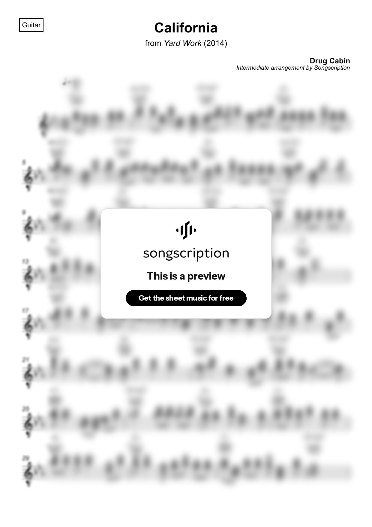 Intermediate Acoustic Guitar Sheet Music for "California" by Drug Cabin