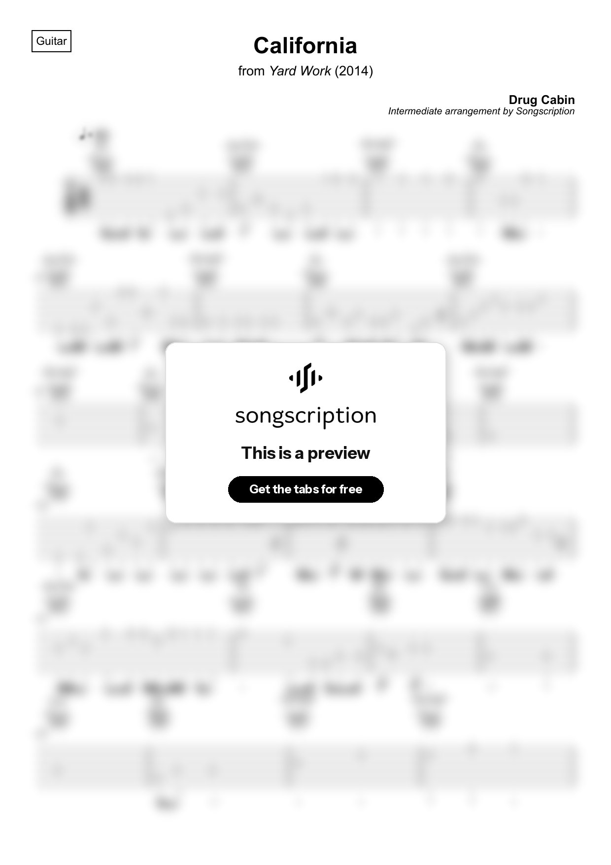 Intermediate Acoustic Guitar Tabs for "California" by Drug Cabin