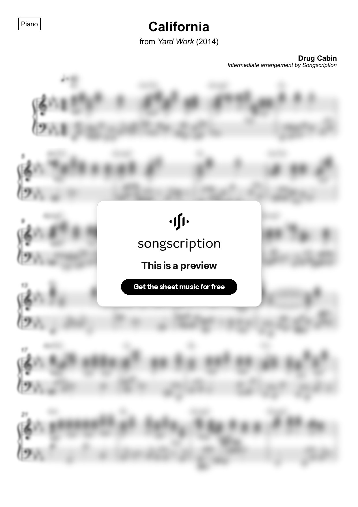 Intermediate Piano Sheet Music for "California" by Drug Cabin