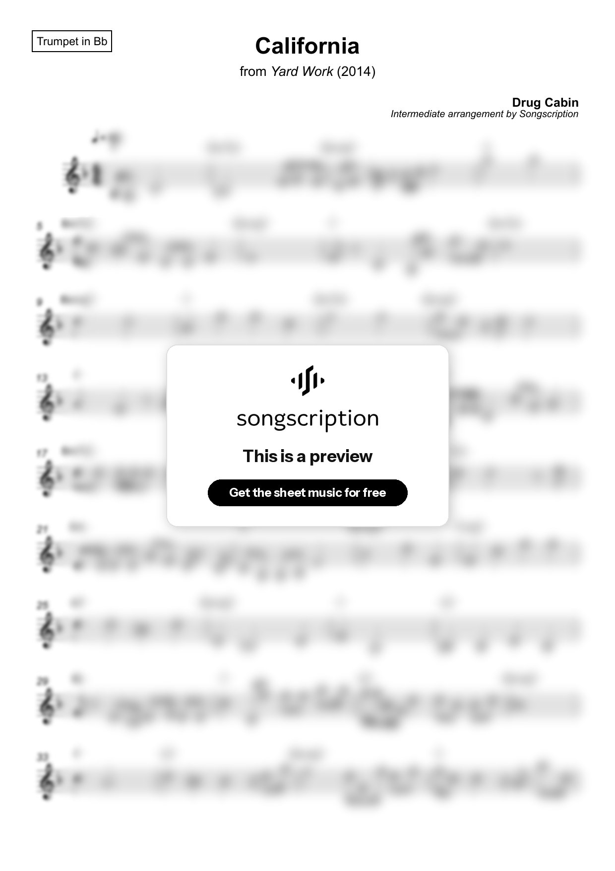 Intermediate Trumpet Sheet Music for "California" by Drug Cabin