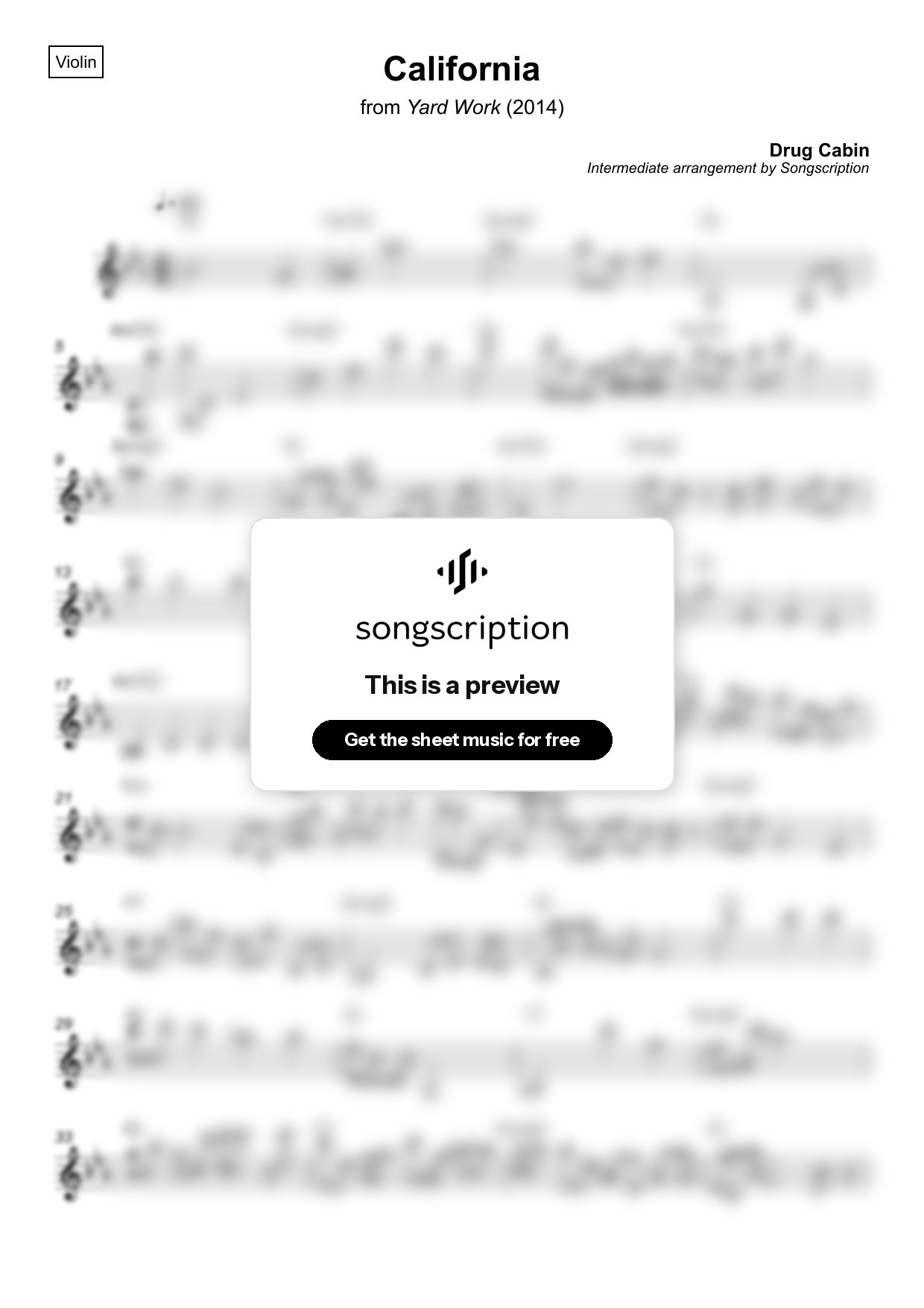 Intermediate Violin Sheet Music for "California" by Drug Cabin