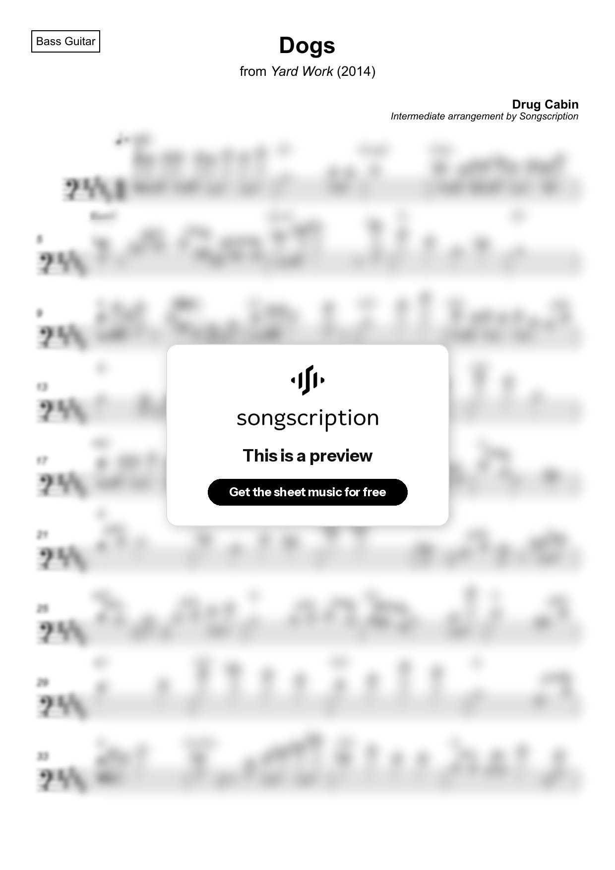 Intermediate Bass Guitar Sheet Music for "Dogs" by Drug Cabin
