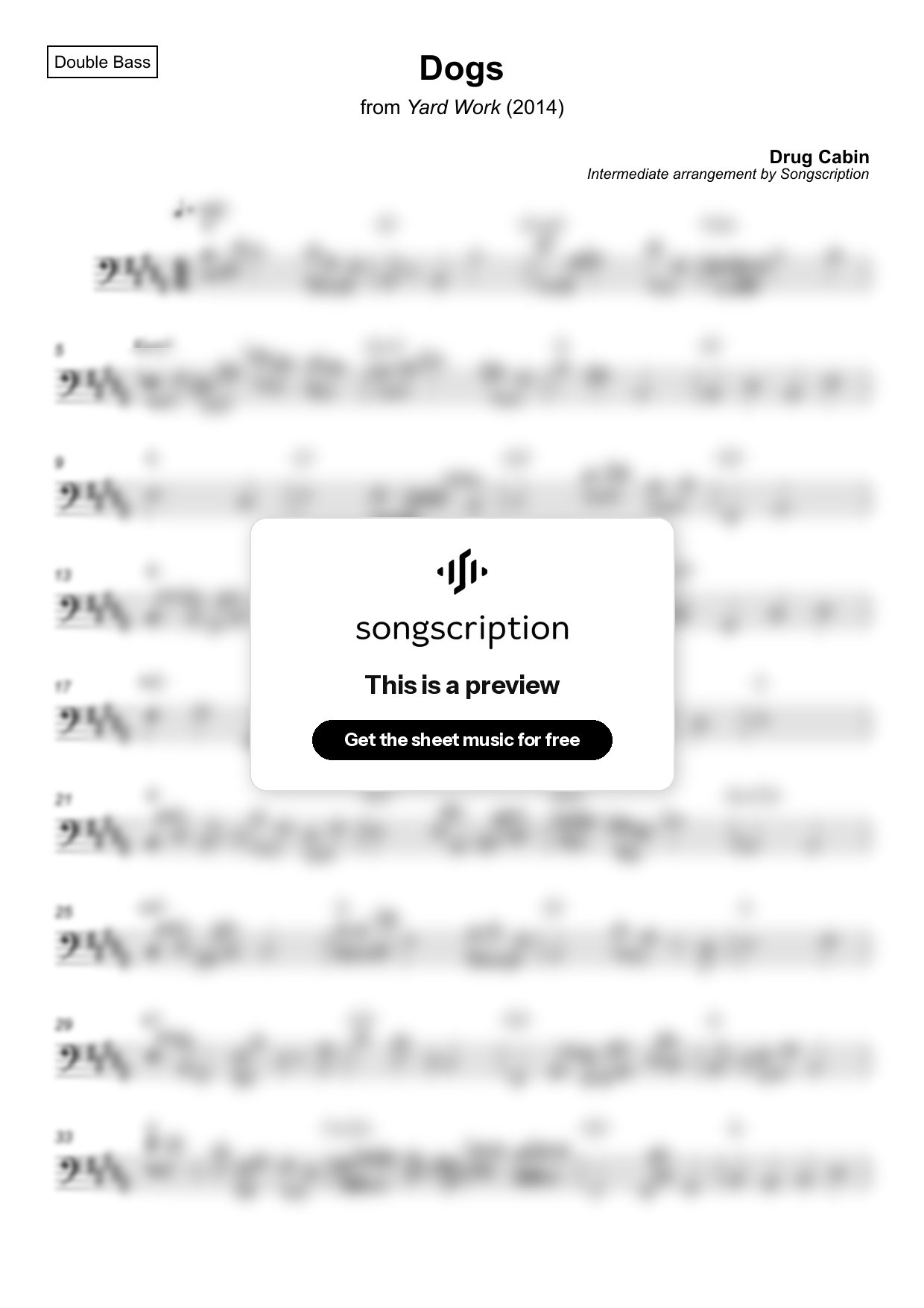 Intermediate Double Bass Sheet Music for "Dogs" by Drug Cabin