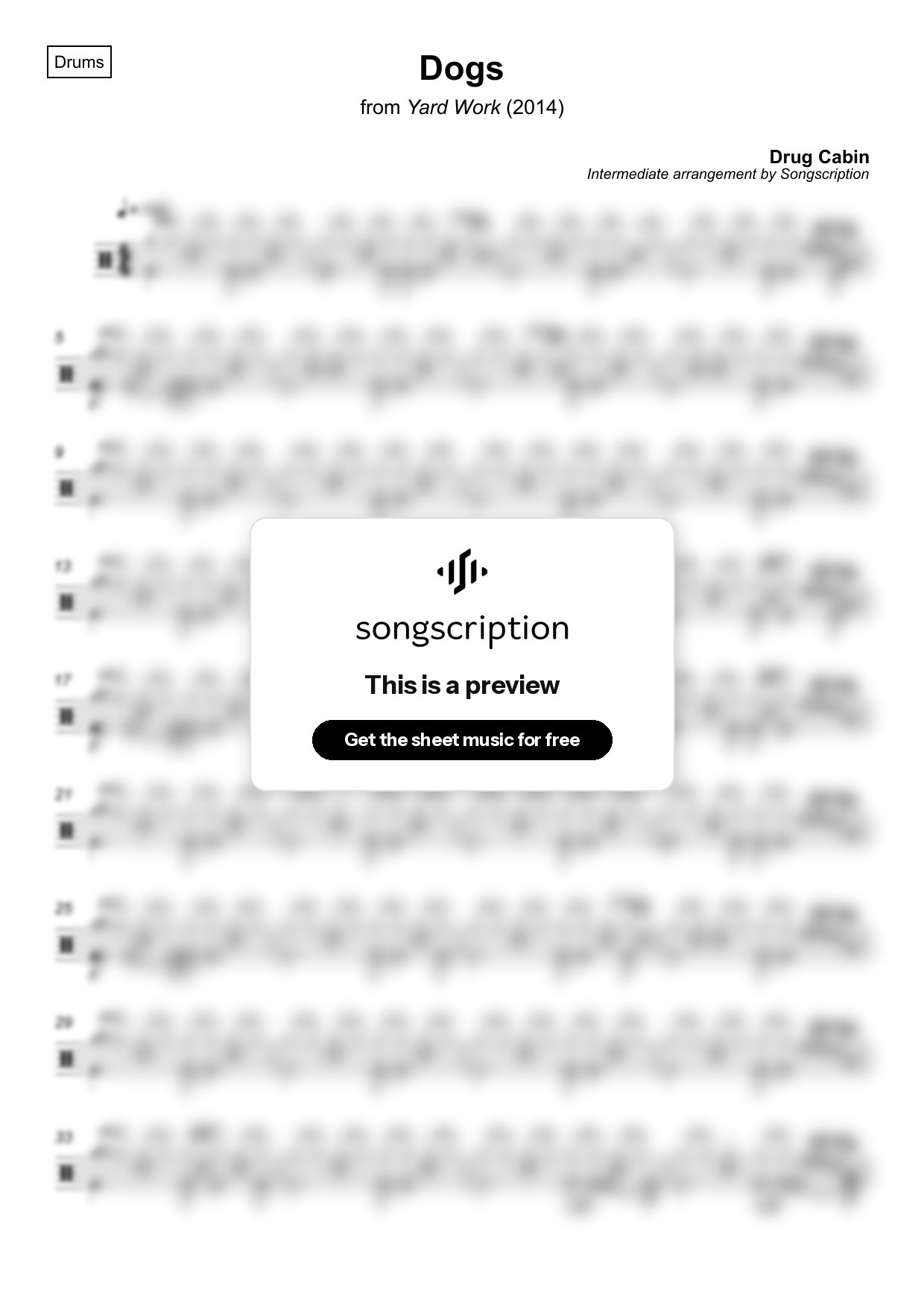 Intermediate Drums Sheet Music for "Dogs" by Drug Cabin