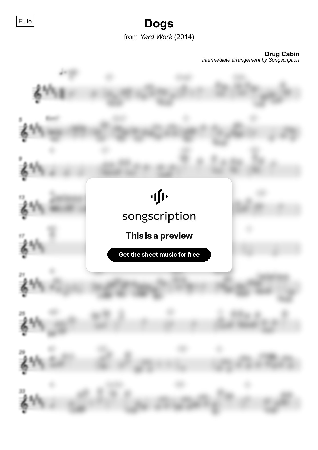 Intermediate Flute Sheet Music for "Dogs" by Drug Cabin