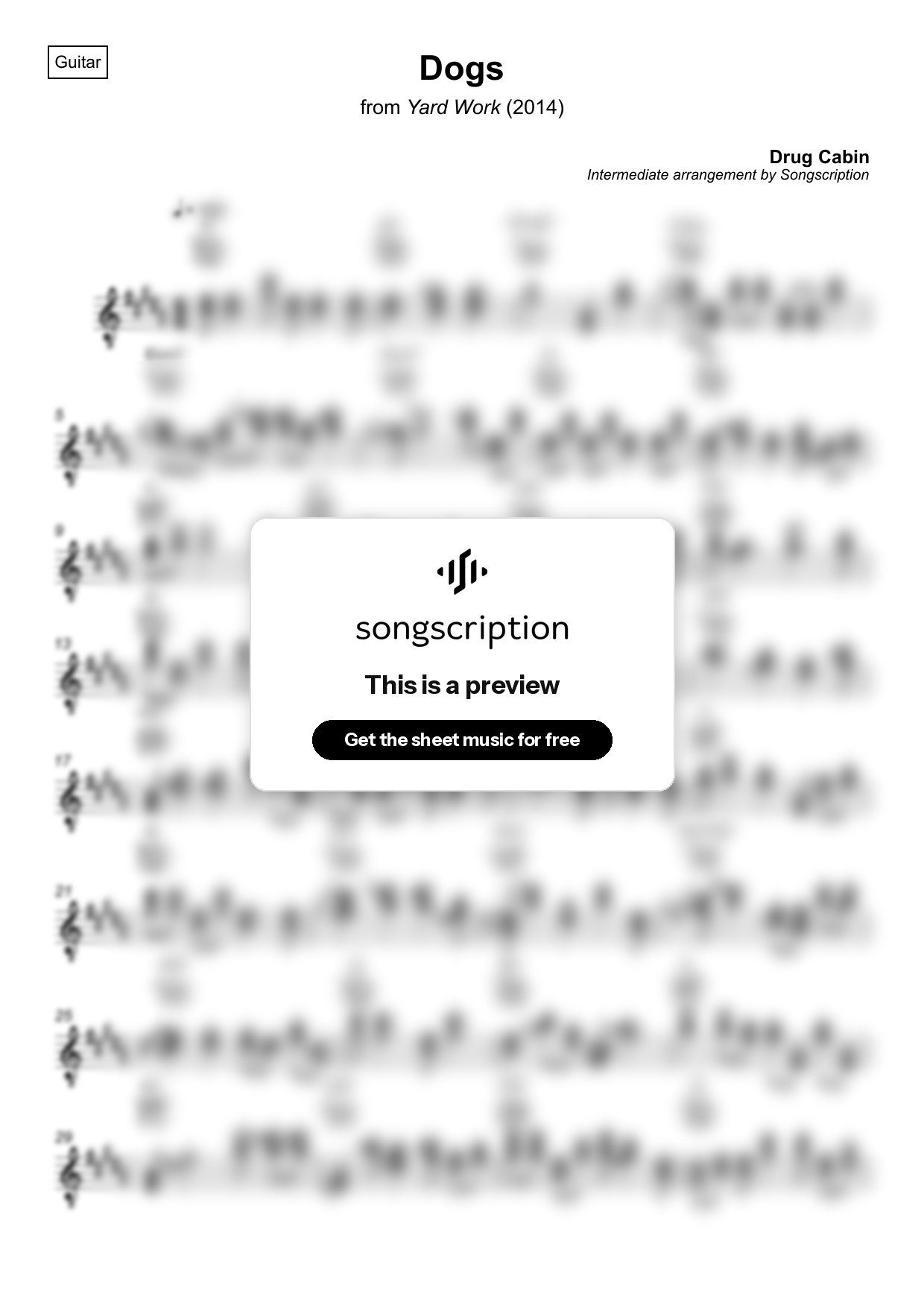Intermediate Acoustic Guitar Sheet Music for "Dogs" by Drug Cabin