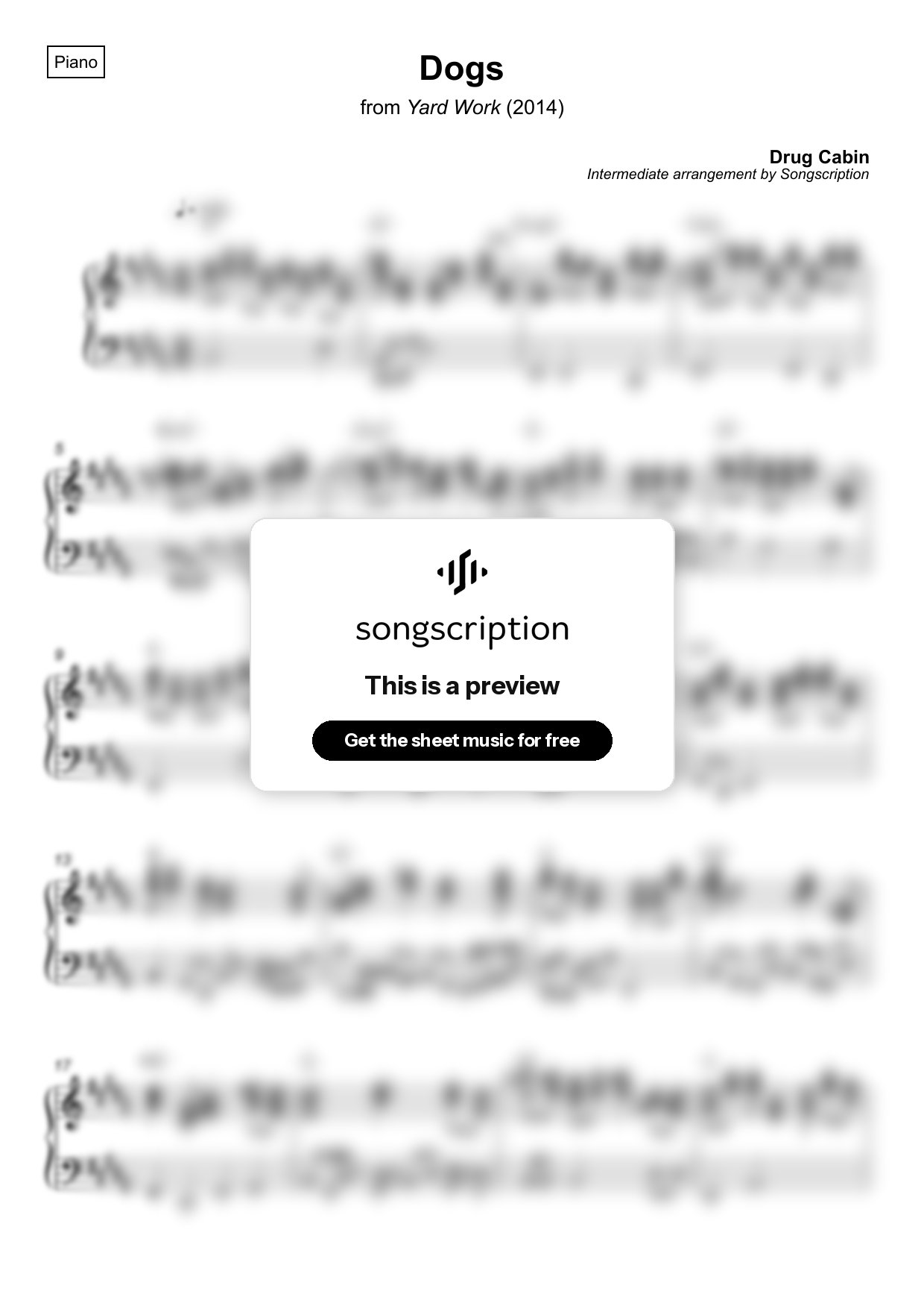 Intermediate Piano Sheet Music for "Dogs" by Drug Cabin
