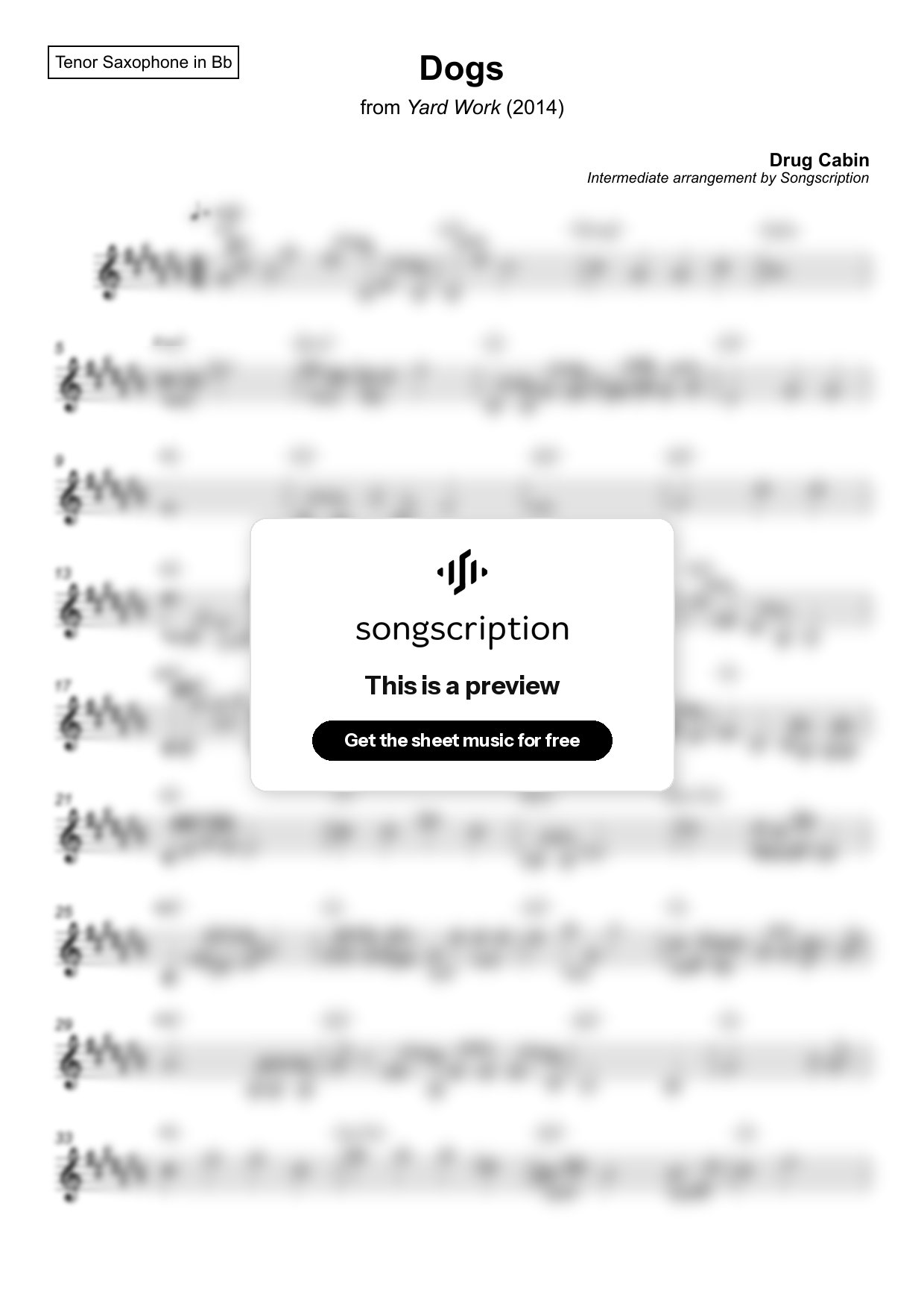 Intermediate Tenor Sax Sheet Music for "Dogs" by Drug Cabin