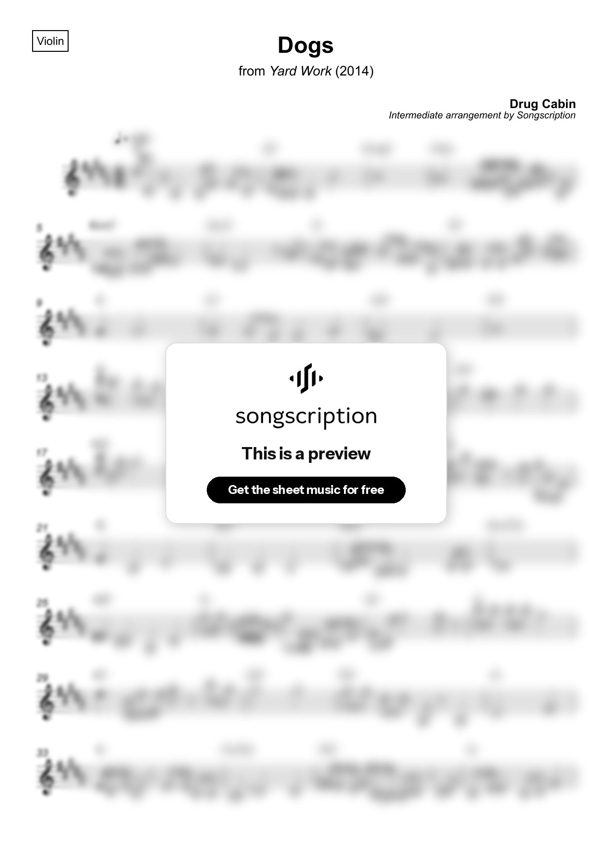 Intermediate Violin Sheet Music for "Dogs" by Drug Cabin