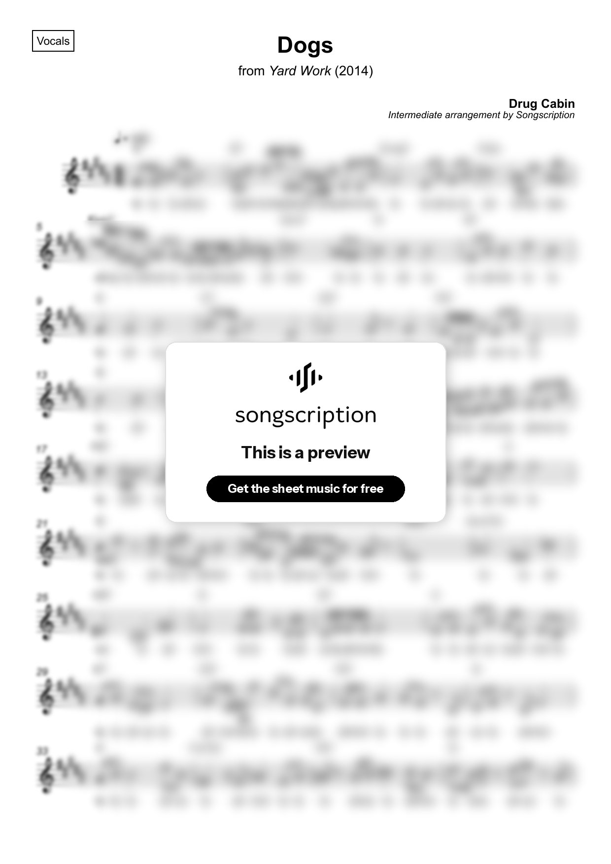 Intermediate Vocals Sheet Music for "Dogs" by Drug Cabin