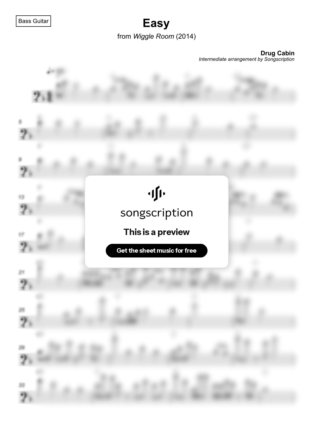 Intermediate Bass Guitar Sheet Music for "Easy" by Drug Cabin