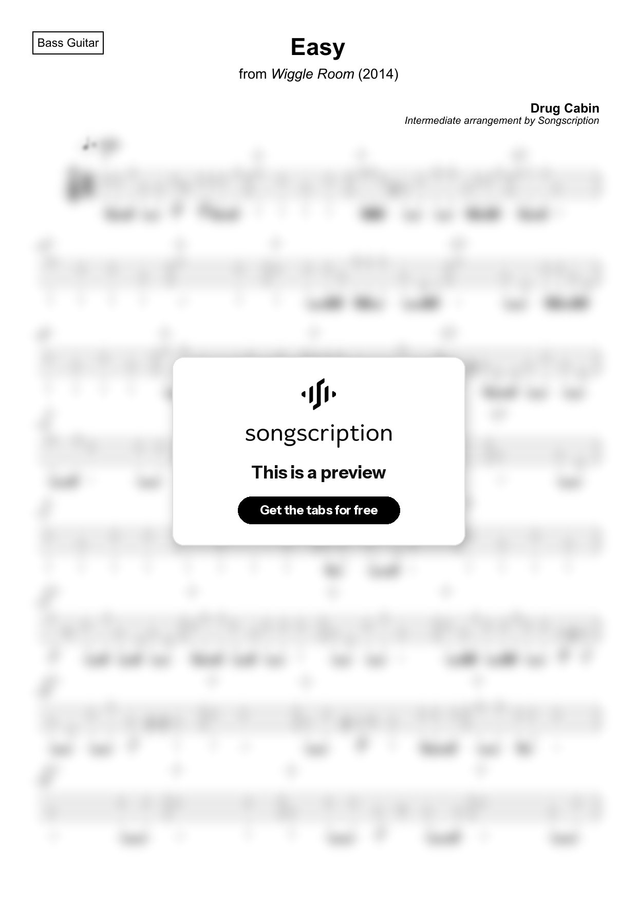 Intermediate Bass Guitar Tabs for "Easy" by Drug Cabin
