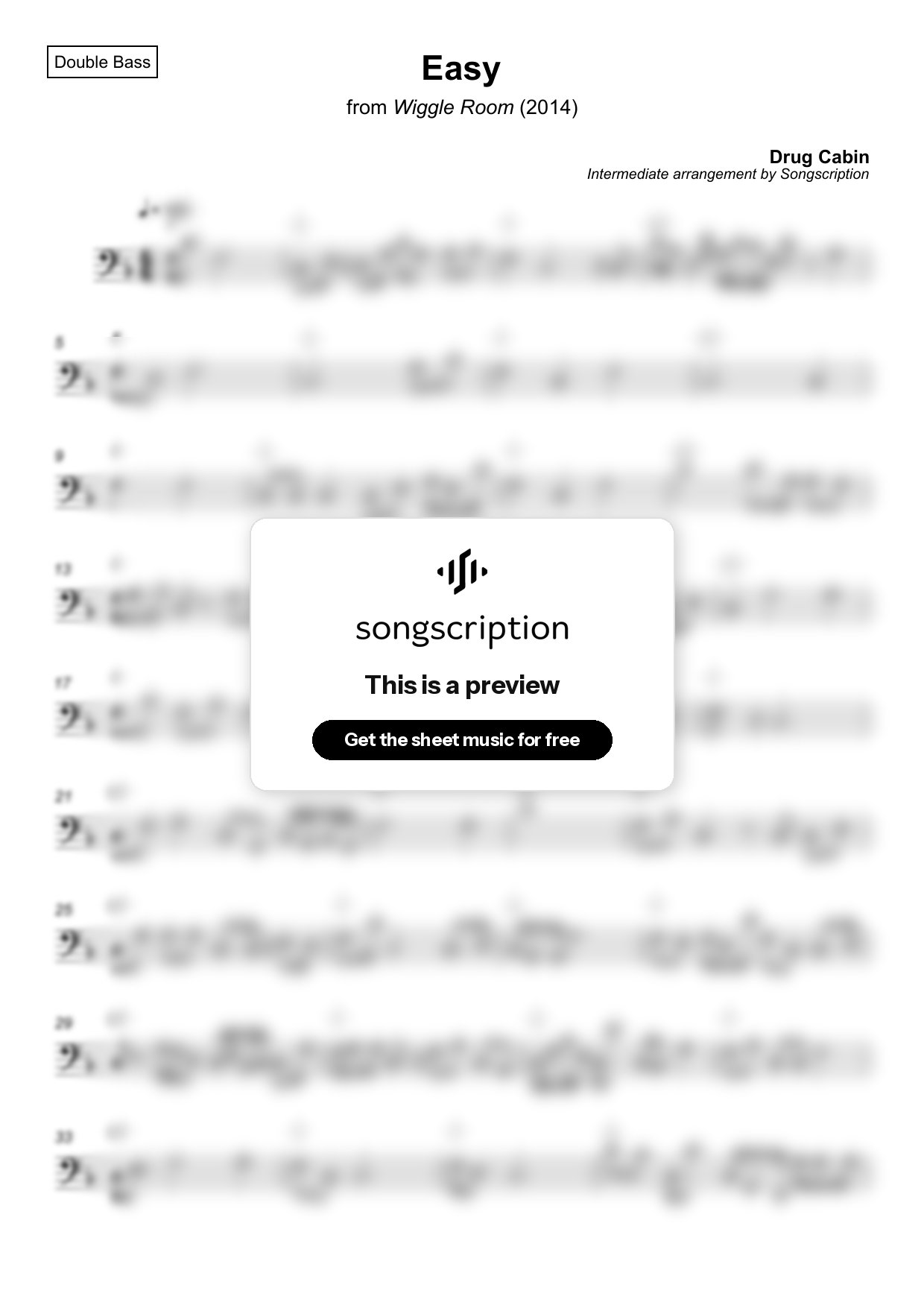 Intermediate Double Bass Sheet Music for "Easy" by Drug Cabin
