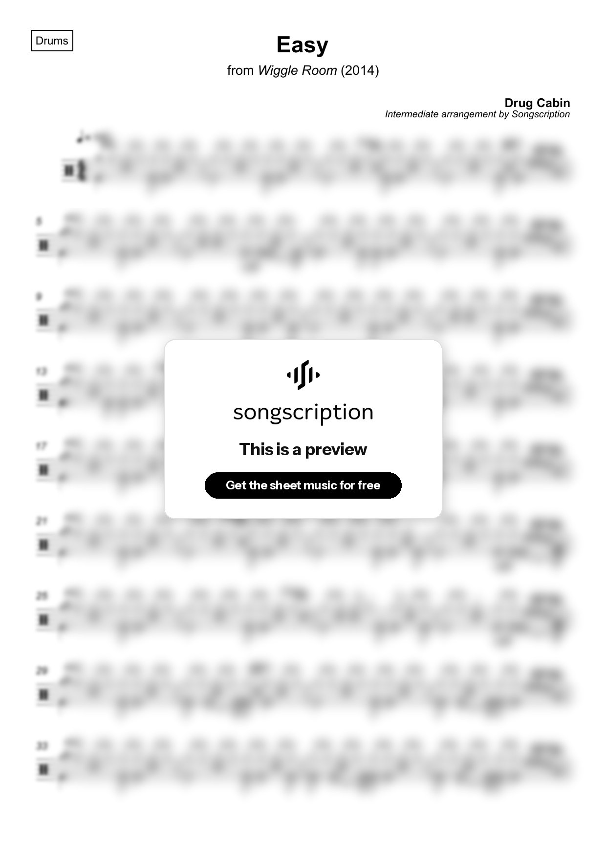 Intermediate Drums Sheet Music for "Easy" by Drug Cabin