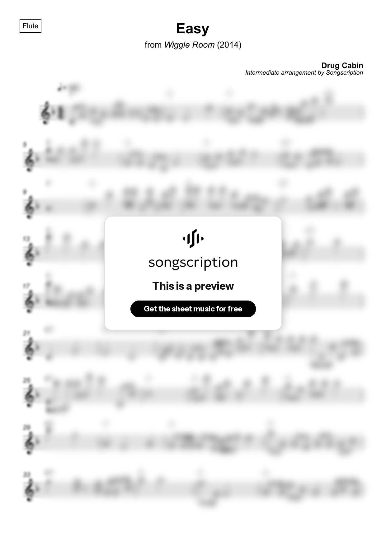 Intermediate Flute Sheet Music for "Easy" by Drug Cabin