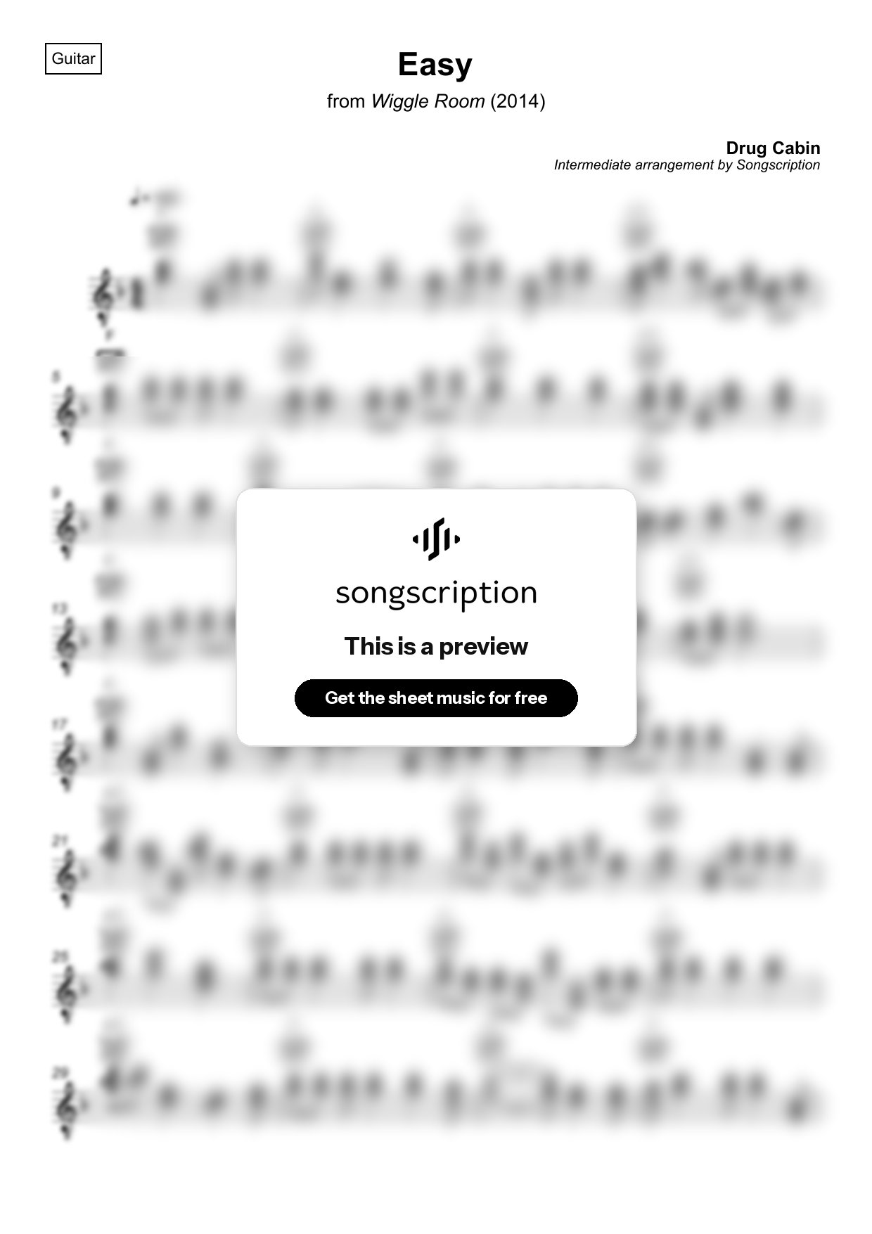 Intermediate Acoustic Guitar Sheet Music for "Easy" by Drug Cabin
