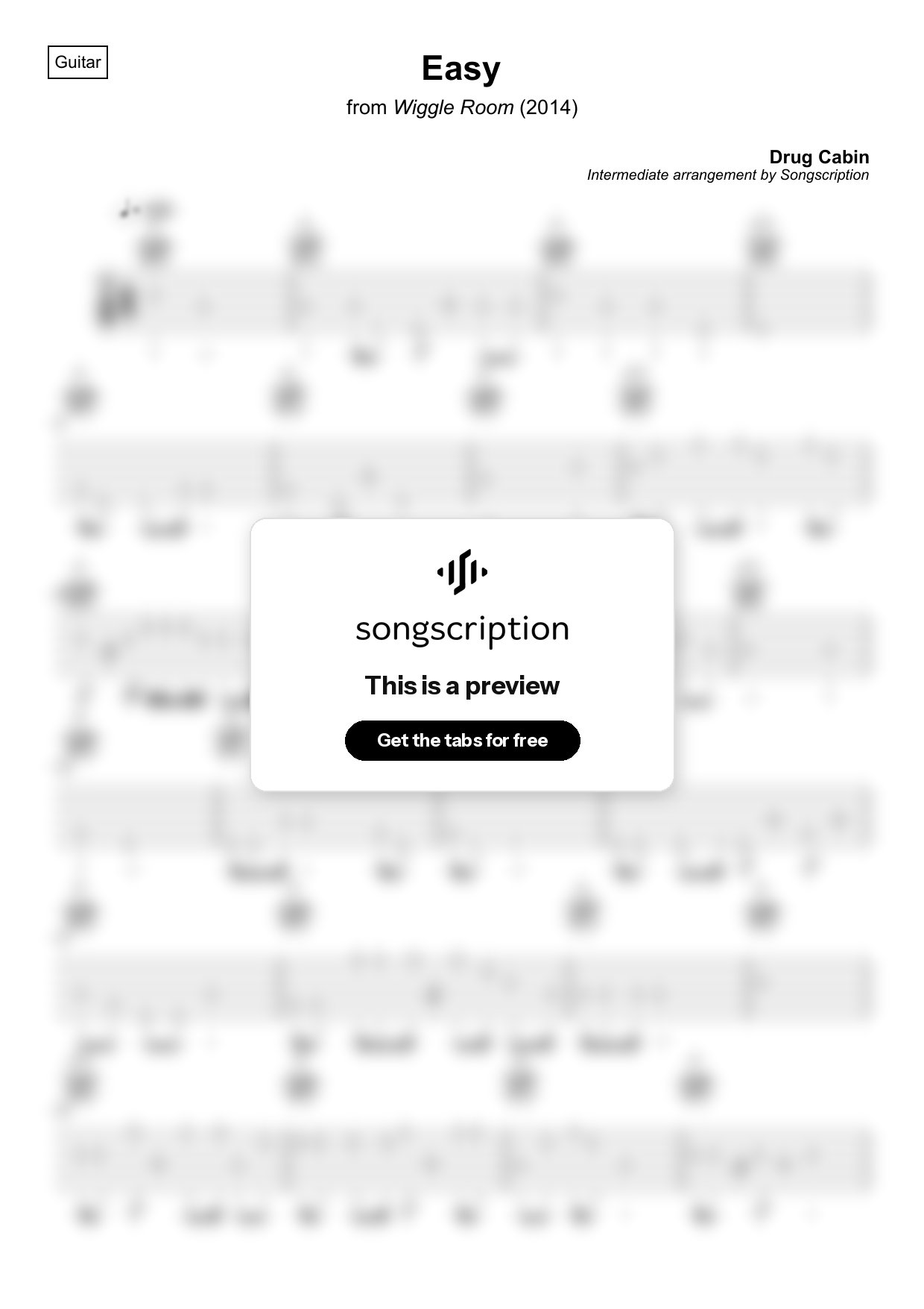 Intermediate Acoustic Guitar Tabs for "Easy" by Drug Cabin
