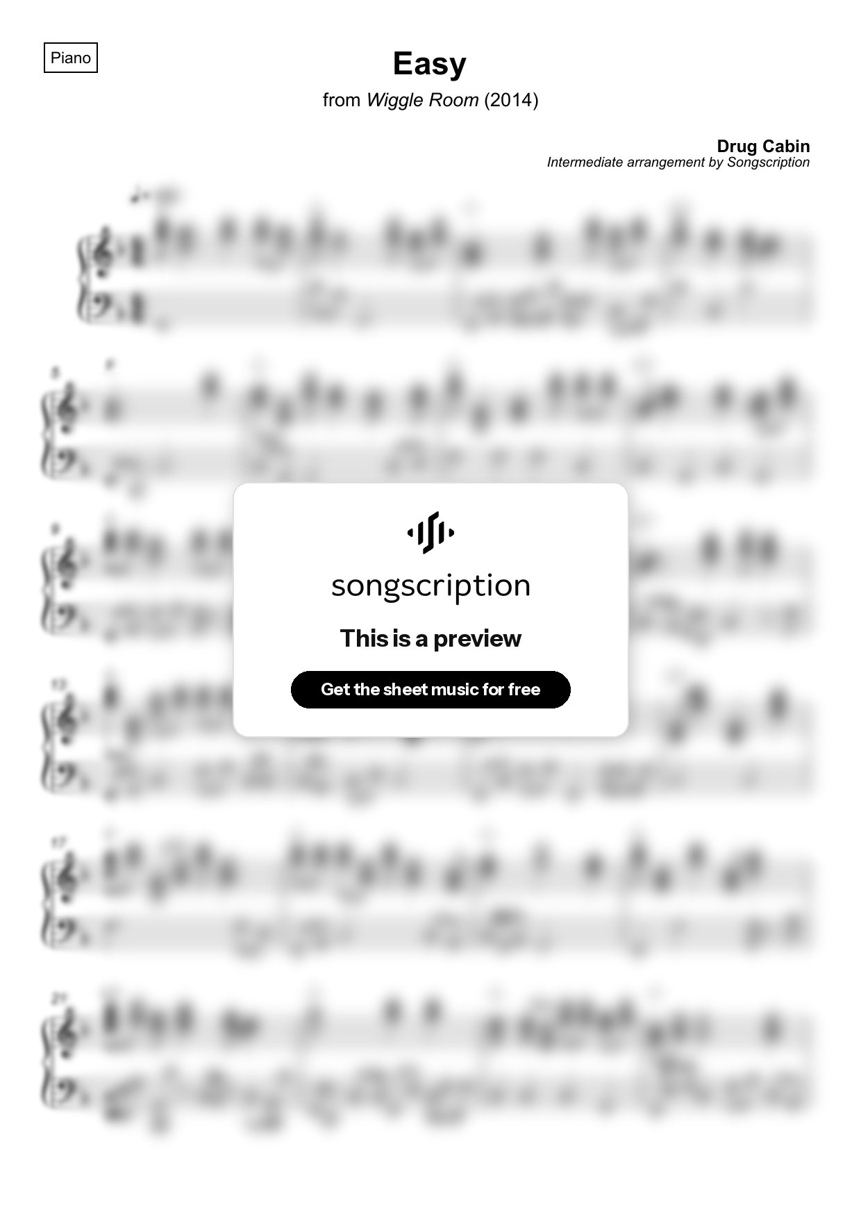 Intermediate Piano Sheet Music for "Easy" by Drug Cabin