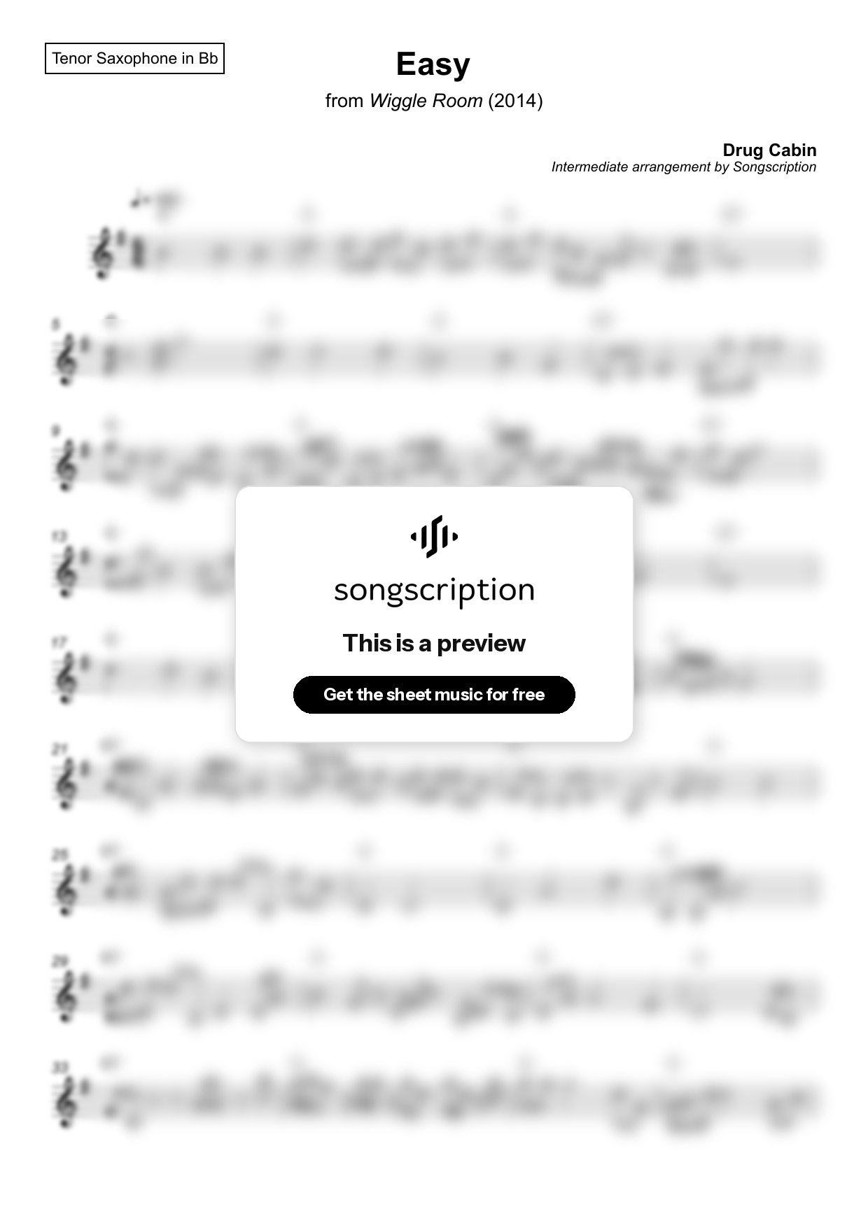 Intermediate Tenor Sax Sheet Music for "Easy" by Drug Cabin