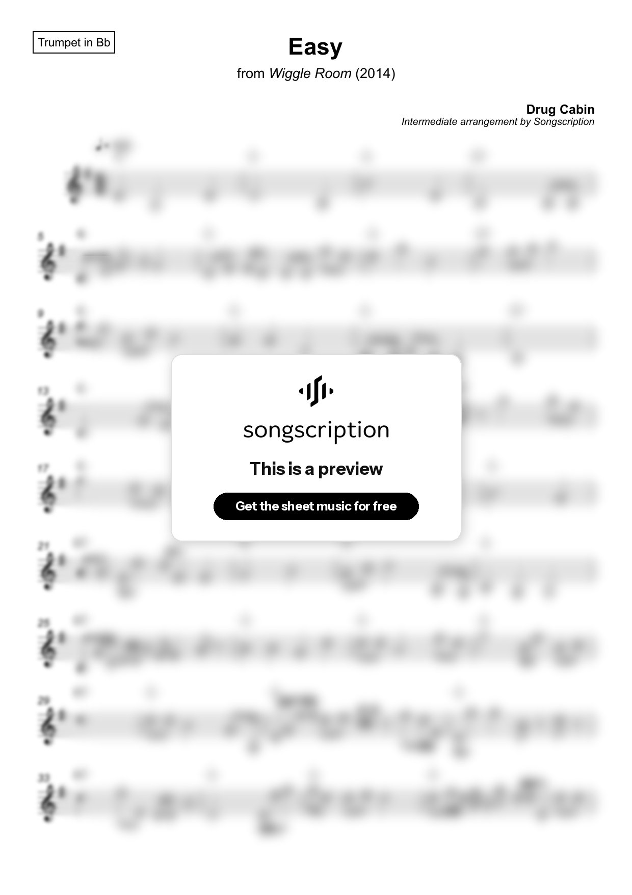 Intermediate Trumpet Sheet Music for "Easy" by Drug Cabin