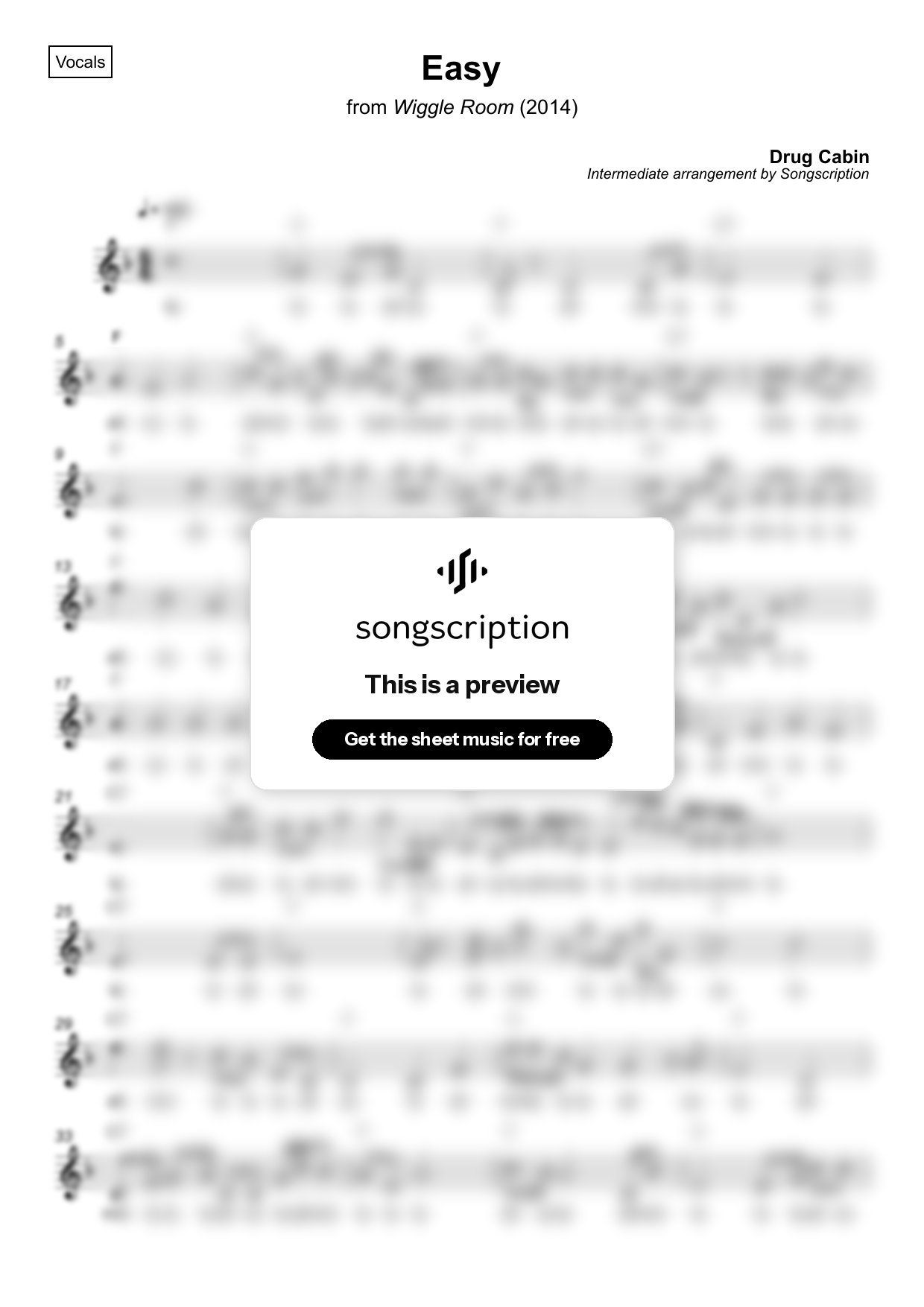 Intermediate Vocals Sheet Music for "Easy" by Drug Cabin
