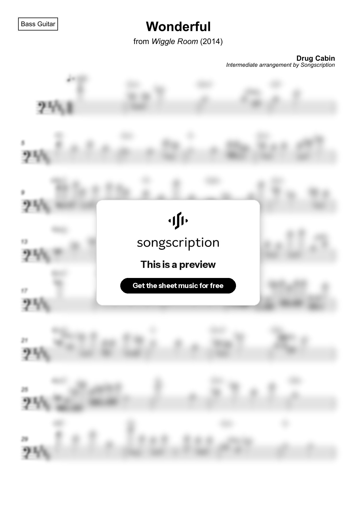 Intermediate Bass Guitar Sheet Music for "Wonderful" by Drug Cabin
