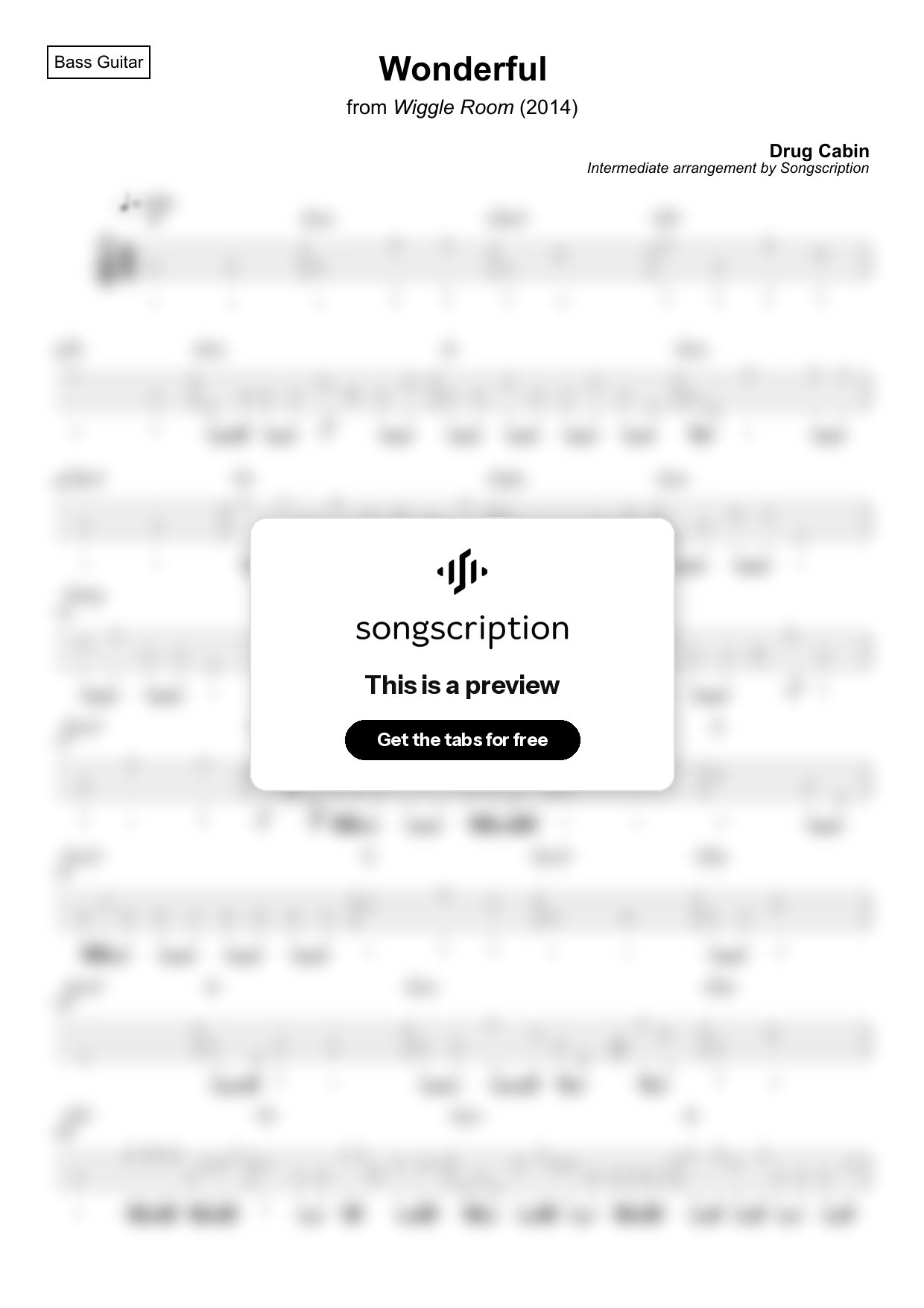Intermediate Bass Guitar Tabs for "Wonderful" by Drug Cabin