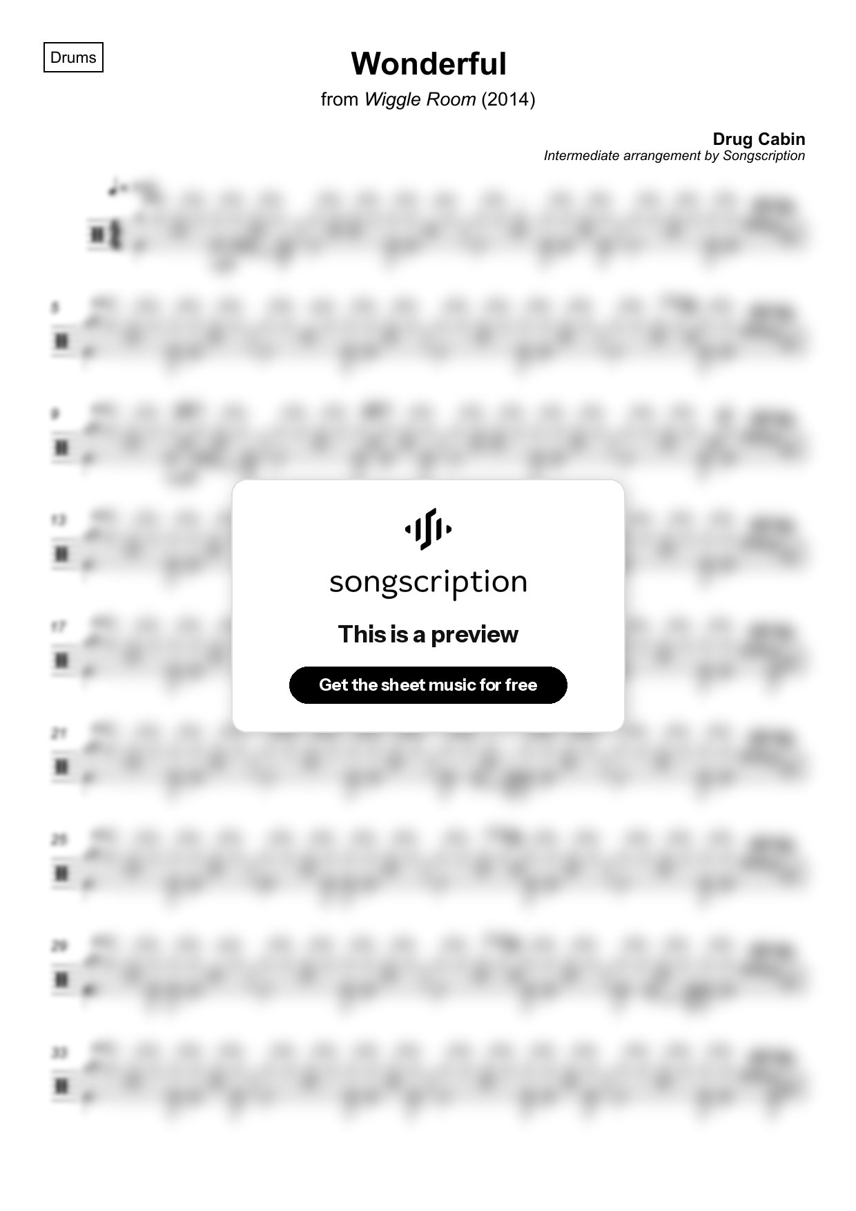 Intermediate Drums Sheet Music for "Wonderful" by Drug Cabin