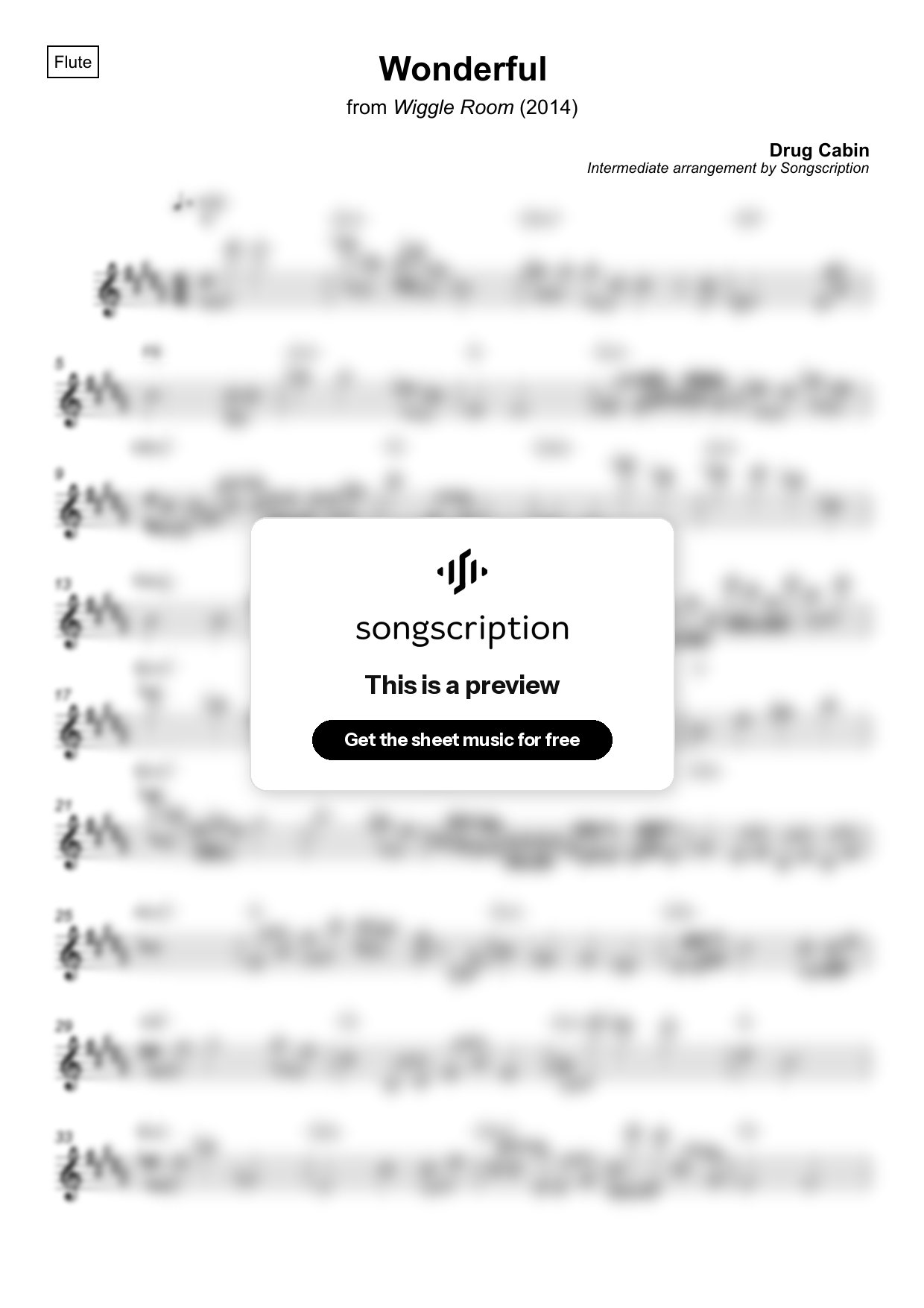 Intermediate Flute Sheet Music for "Wonderful" by Drug Cabin