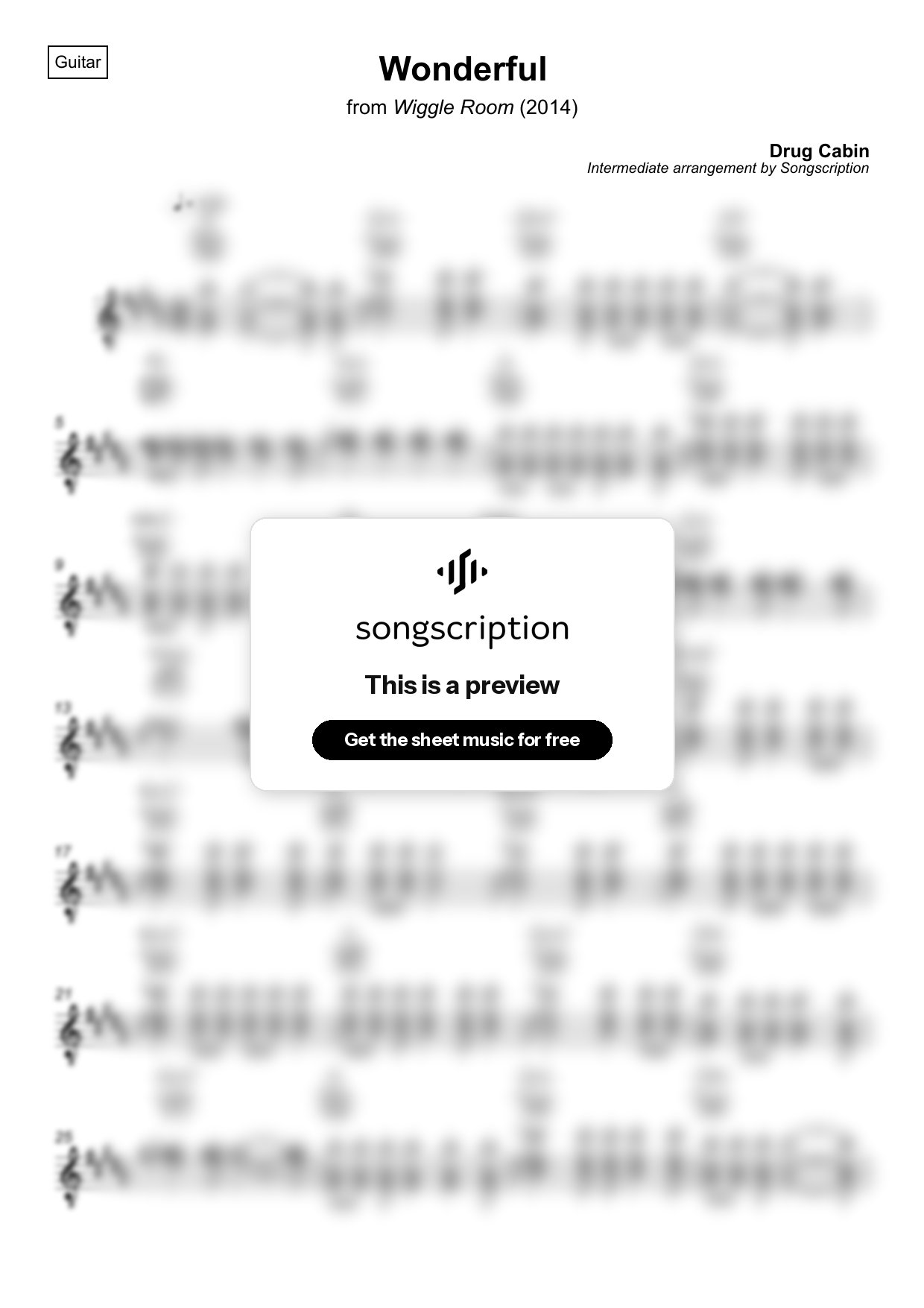 Intermediate Acoustic Guitar Sheet Music for "Wonderful" by Drug Cabin