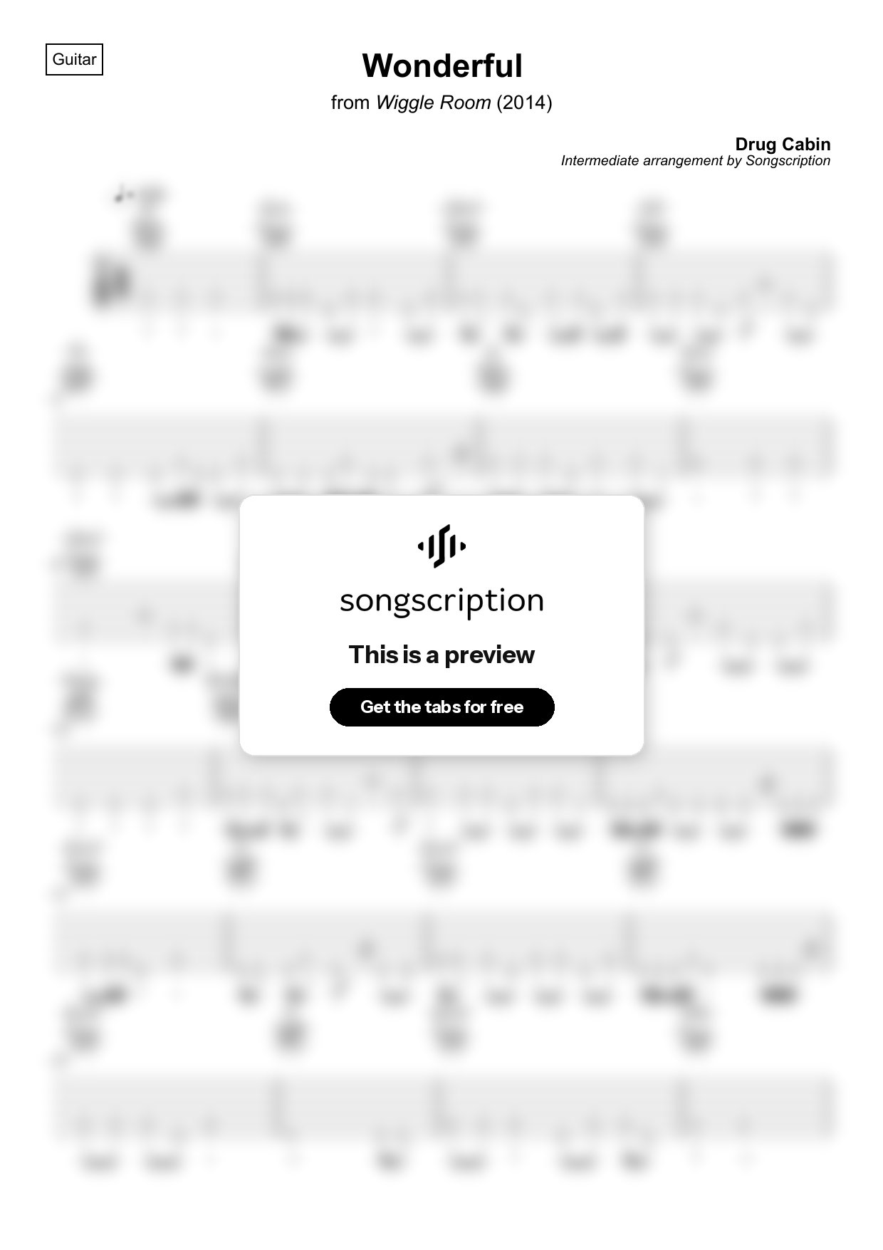 Intermediate Acoustic Guitar Tabs for "Wonderful" by Drug Cabin