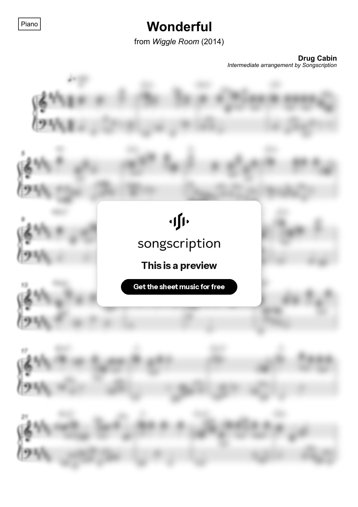 Intermediate Piano Sheet Music for "Wonderful" by Drug Cabin