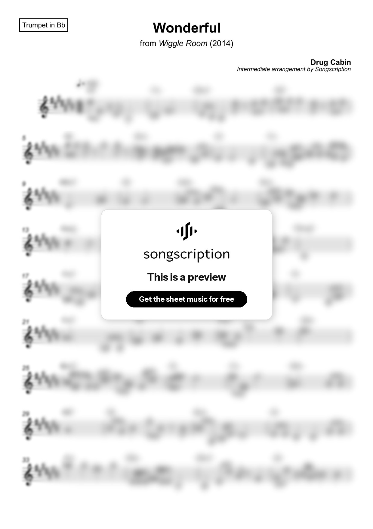 Intermediate Trumpet Sheet Music for "Wonderful" by Drug Cabin