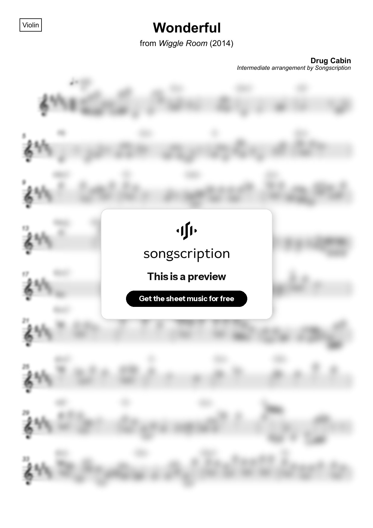 Intermediate Violin Sheet Music for "Wonderful" by Drug Cabin