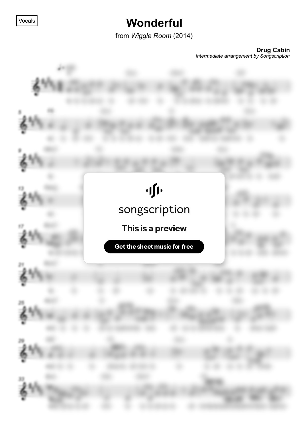 Intermediate Vocals Sheet Music for "Wonderful" by Drug Cabin