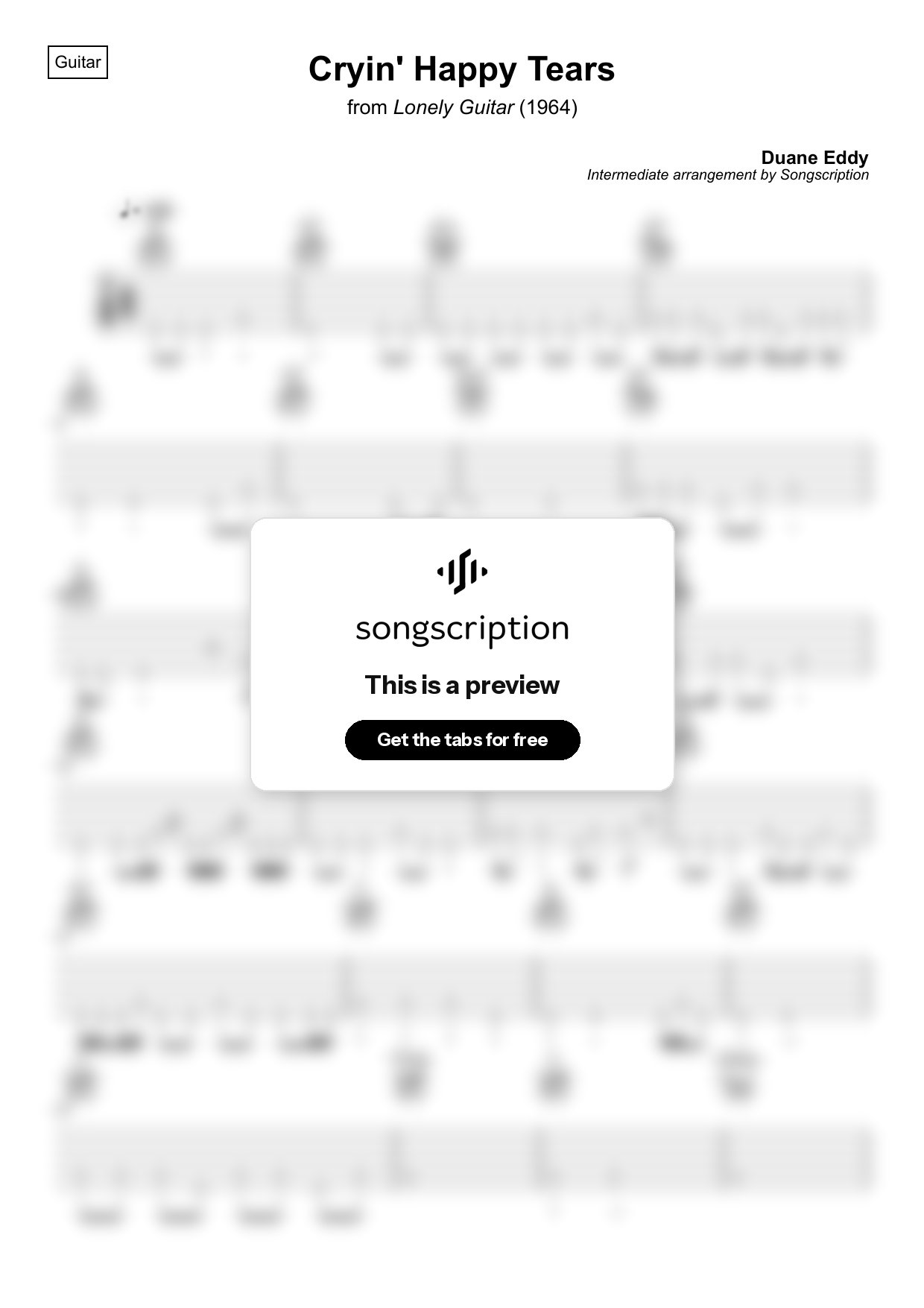 Intermediate Acoustic Guitar Tabs for "Cryin' Happy Tears" by Duane Eddy
