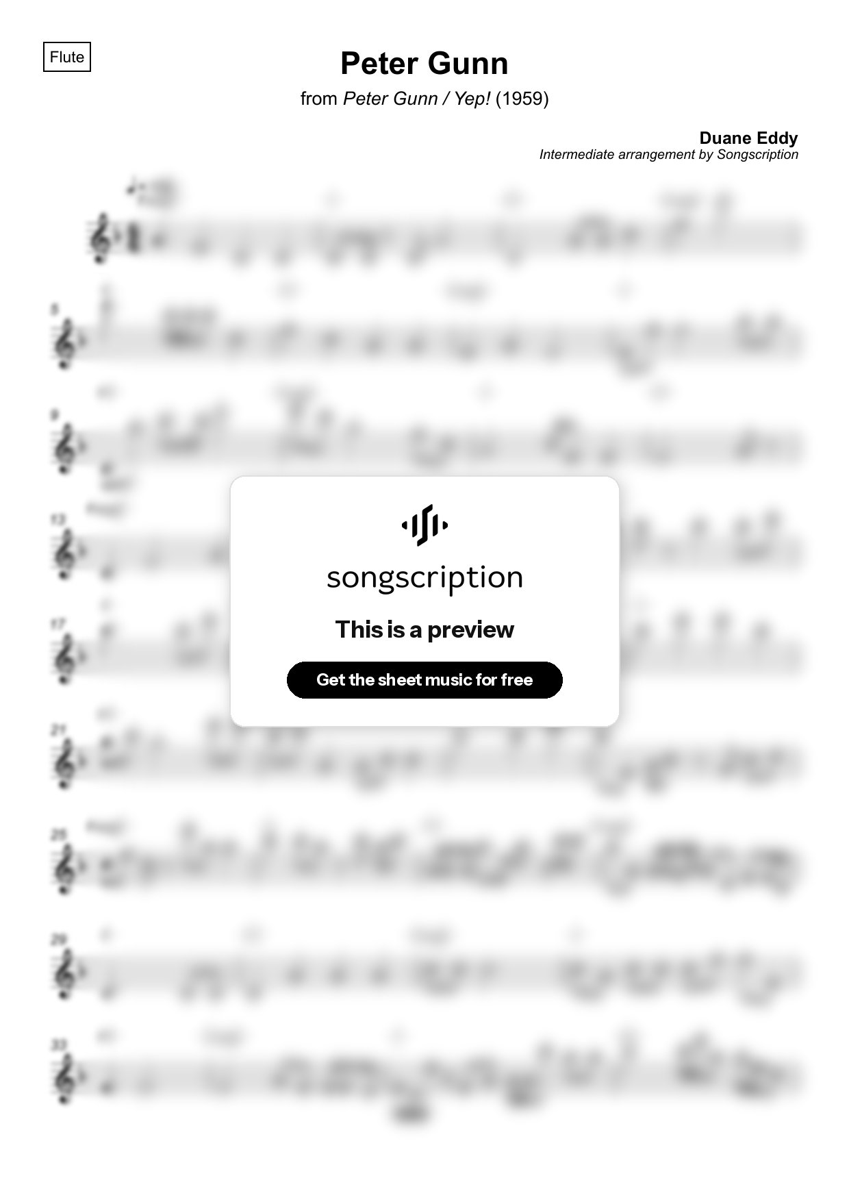 Intermediate Flute Sheet Music for "Peter Gunn" by Duane Eddy