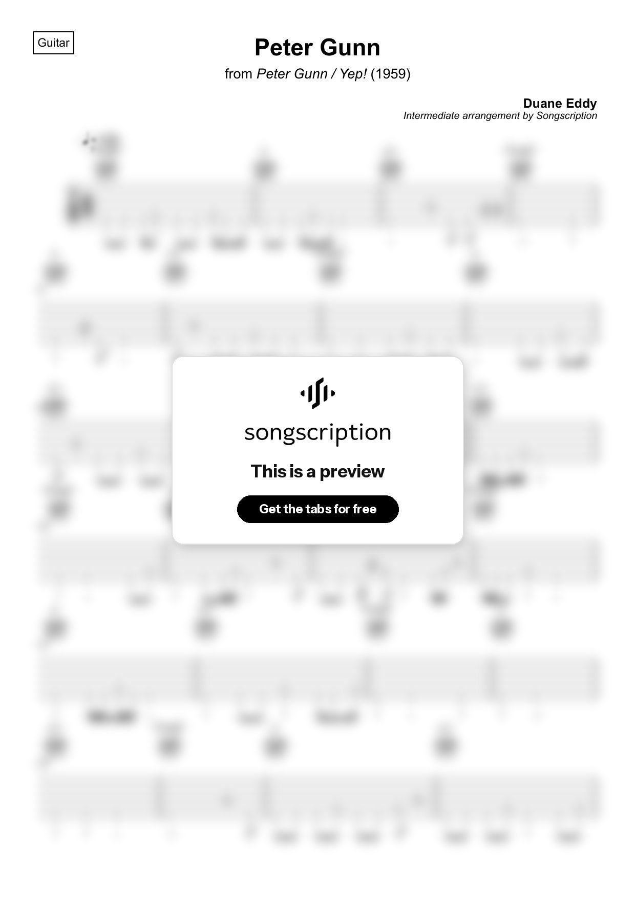 Intermediate Acoustic Guitar Tabs for "Peter Gunn" by Duane Eddy