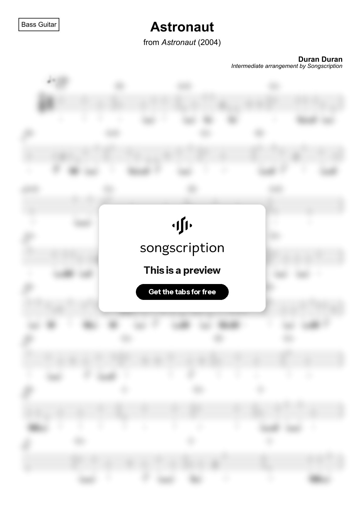 Intermediate Bass Guitar Tabs for "Astronaut" by Duran Duran
