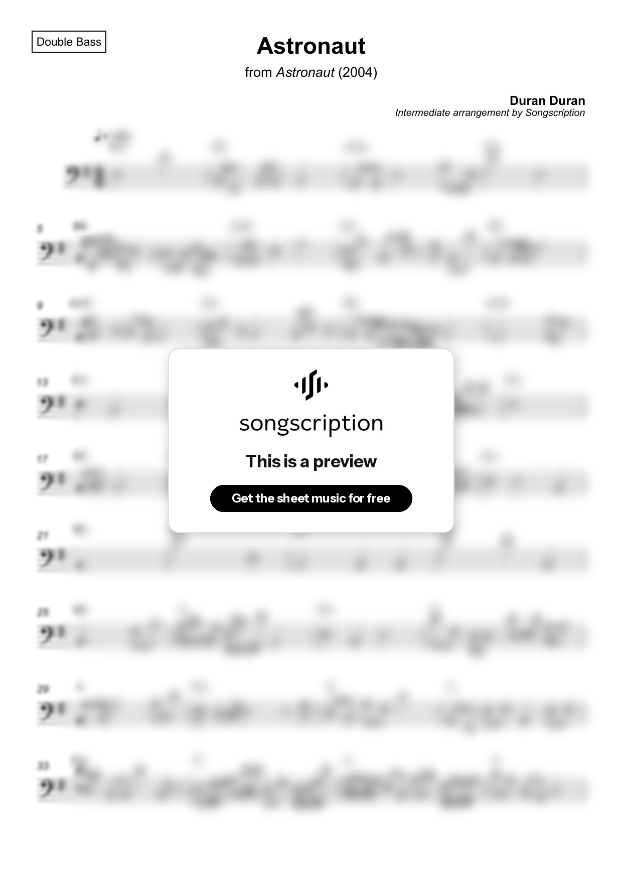 Intermediate Double Bass Sheet Music for "Astronaut" by Duran Duran