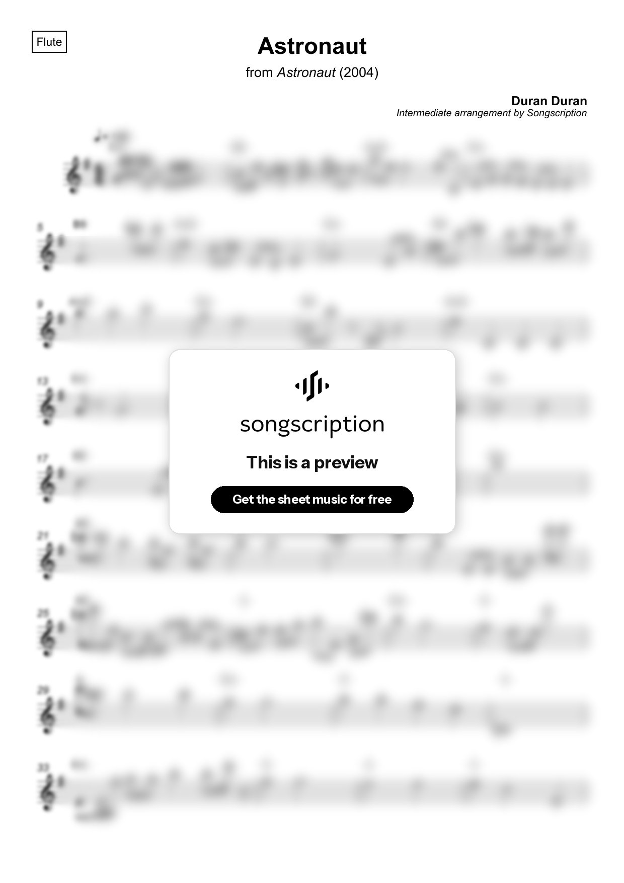 Intermediate Flute Sheet Music for "Astronaut" by Duran Duran